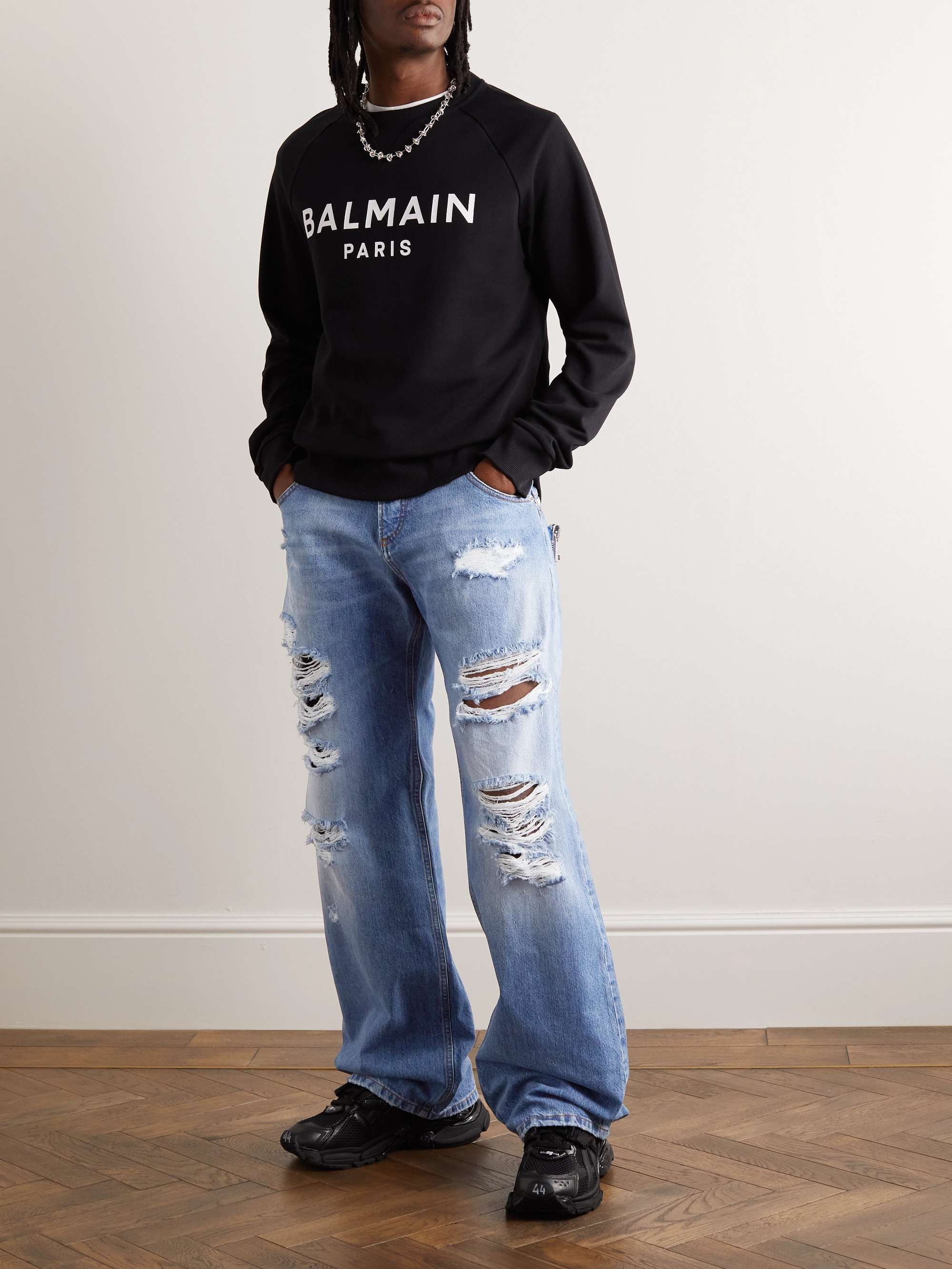 BALMAIN Straight-Leg Zip-Detailed Distressed Jeans for Men | MR PORTER