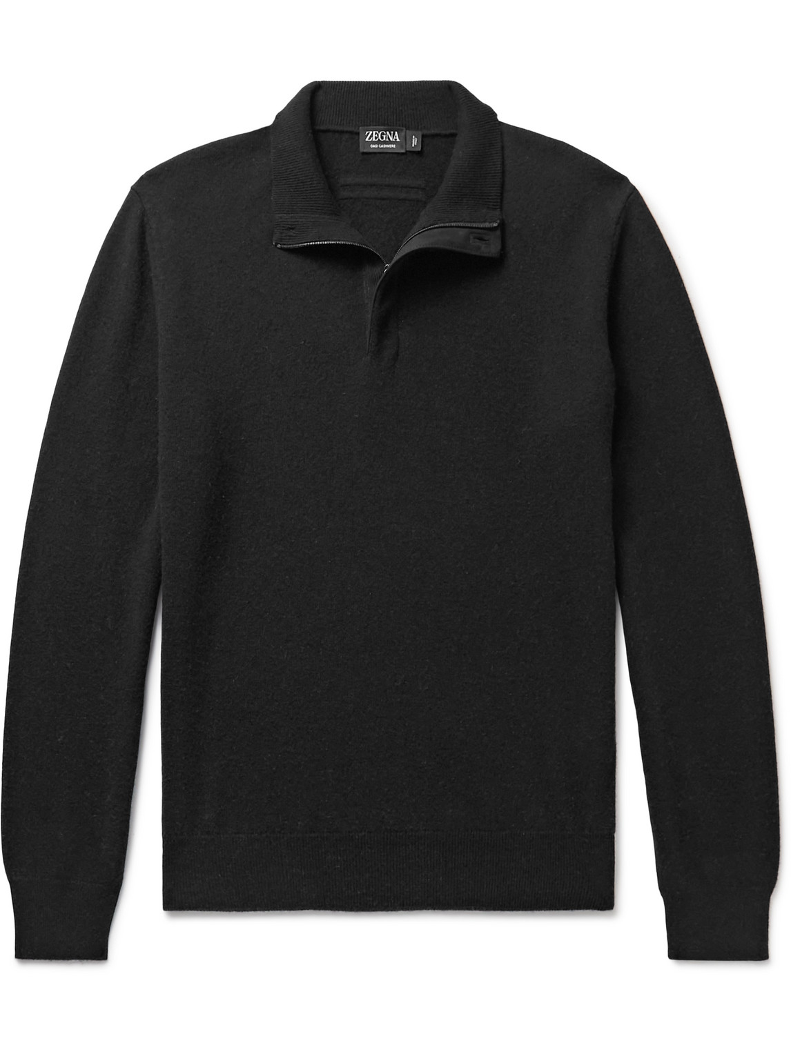 Zegna Oasi Nubuck-trimmed Cashmere Half-zip Sweater In Black