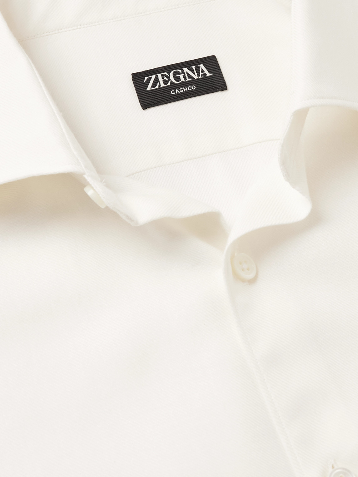 Shop Zegna Cotton And Cashmere-blend Twill Shirt In White
