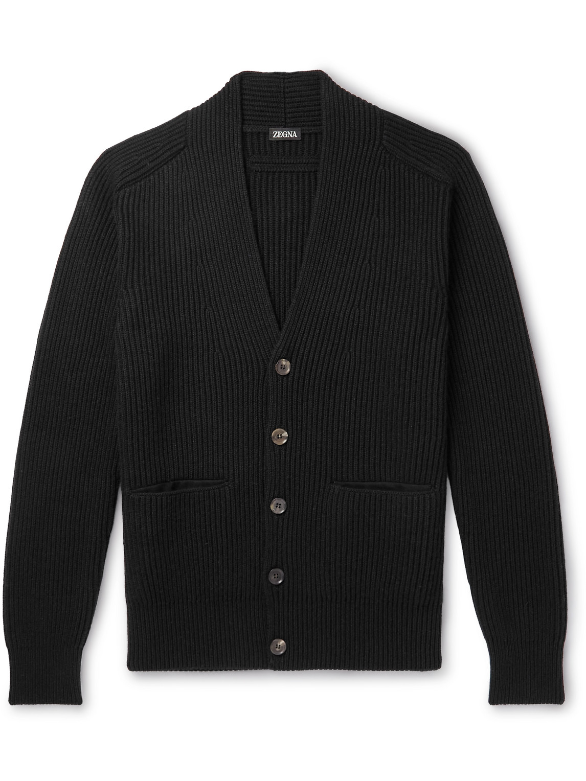 ZEGNA RIBBED CASHMERE, LINEN AND COTTON-BLEND CARDIGAN