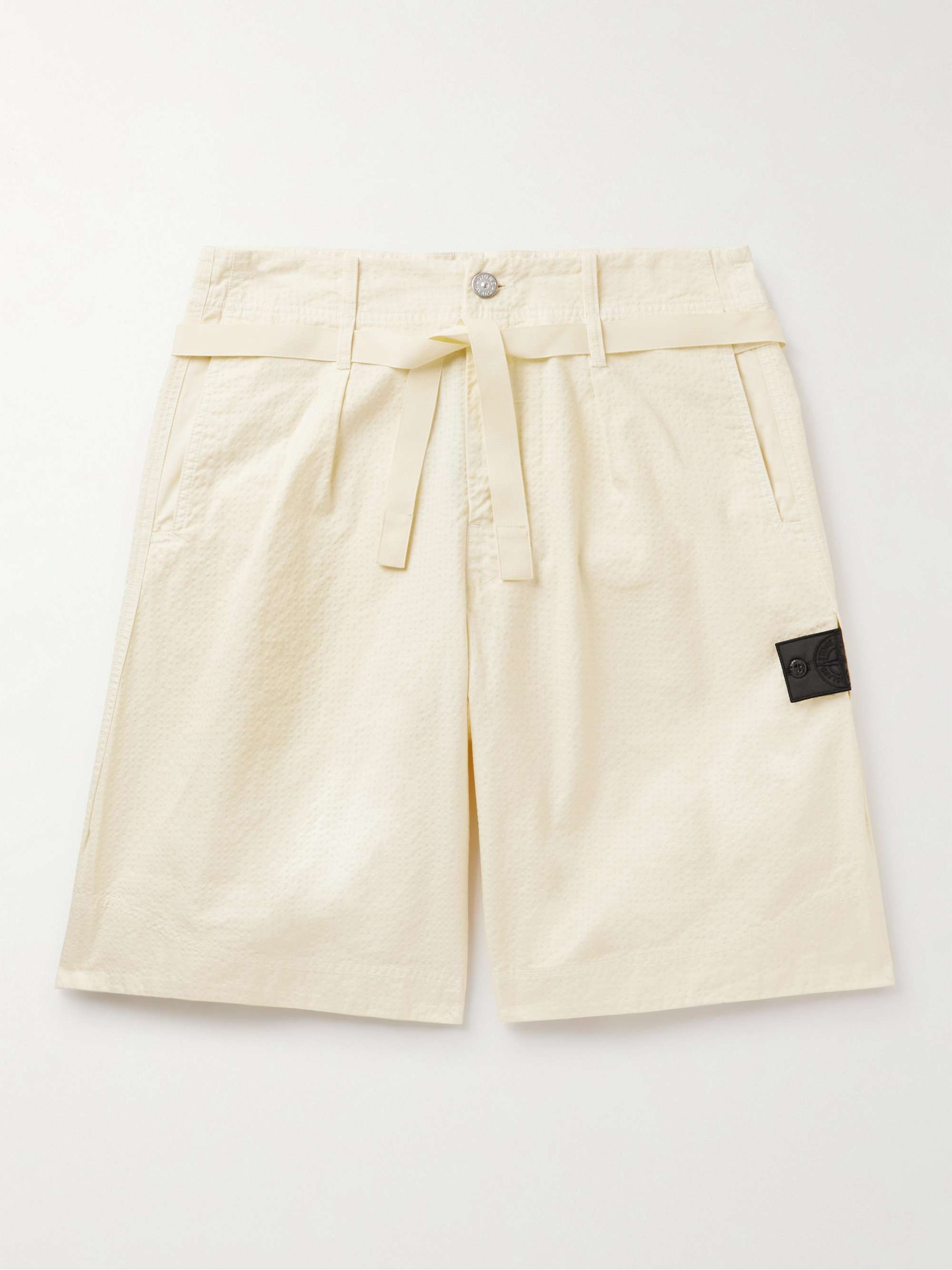 STONE ISLAND SHADOW PROJECT Straight-Leg Belted Cotton-Blend Seersucker  Shorts for Men