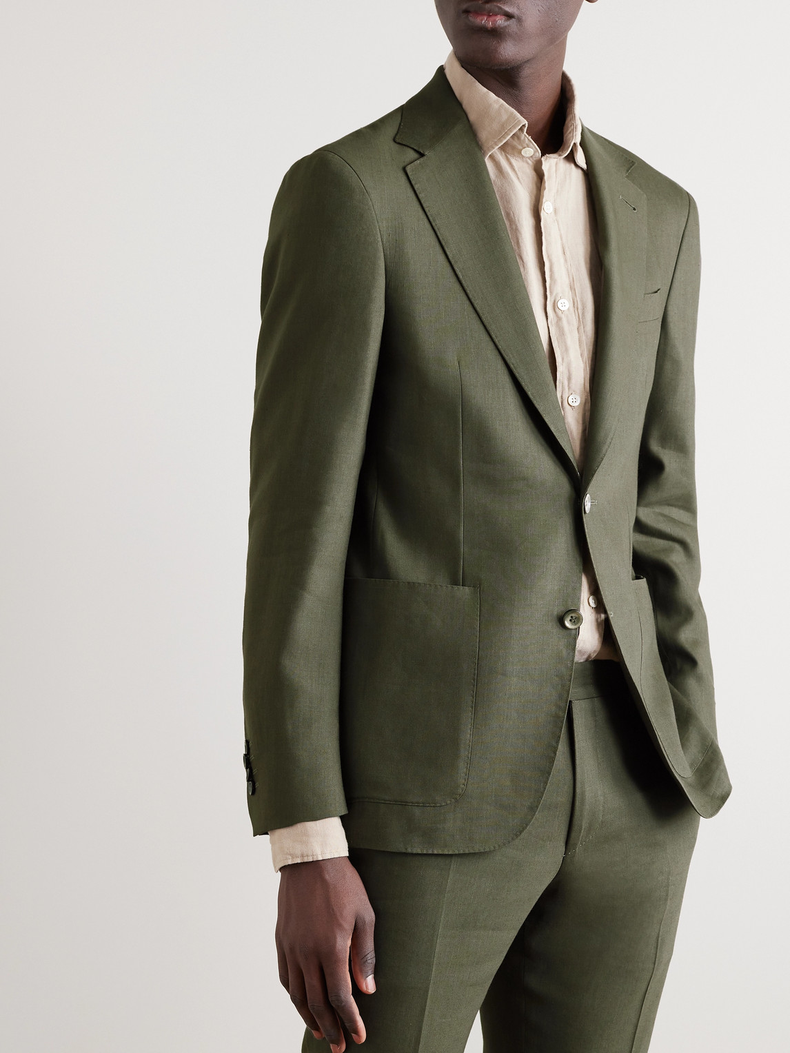 Canali Linen And Wool-blend Suit Jacket In Green | ModeSens
