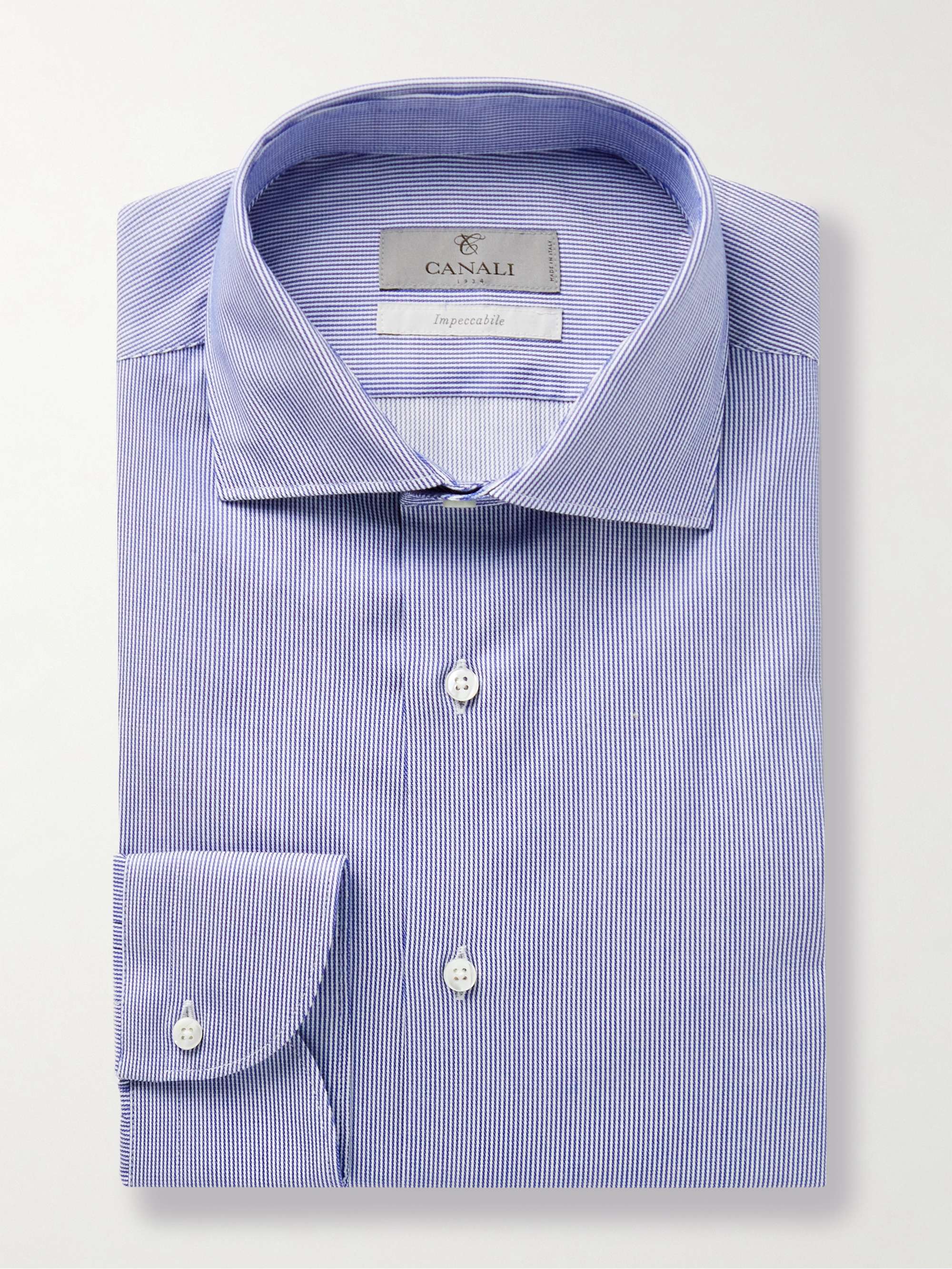 Blue Cutaway-Collar Striped Impeccabile Cotton-Blend Shirt | CANALI | MR  PORTER