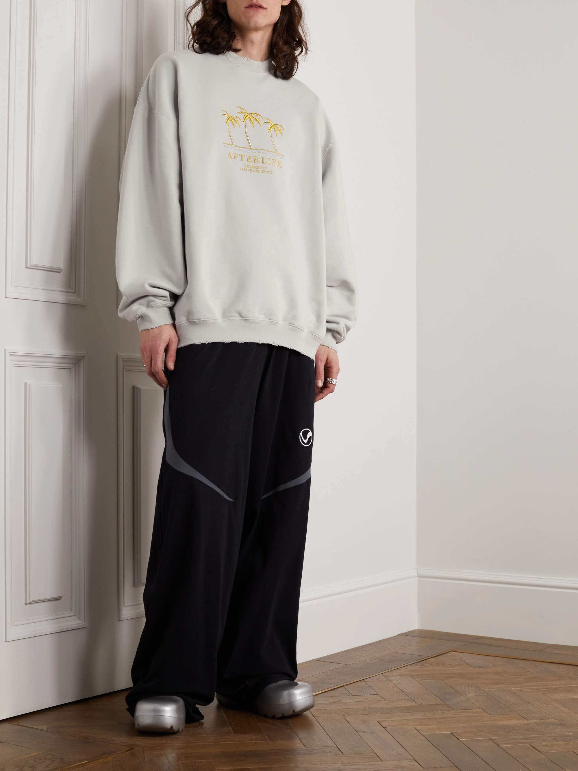VETEMENTS Oversized Embroidered Distressed Cotton-Blend Jersey Sweatshirt  for Men | MR PORTER
