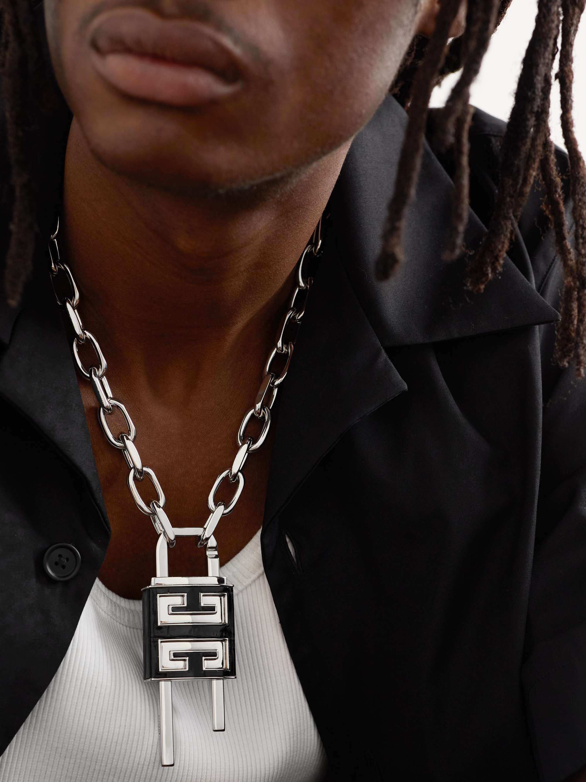 GIVENCHY Silver-Tone and Croc-Effect Leather Chain Necklace for Men | MR  PORTER