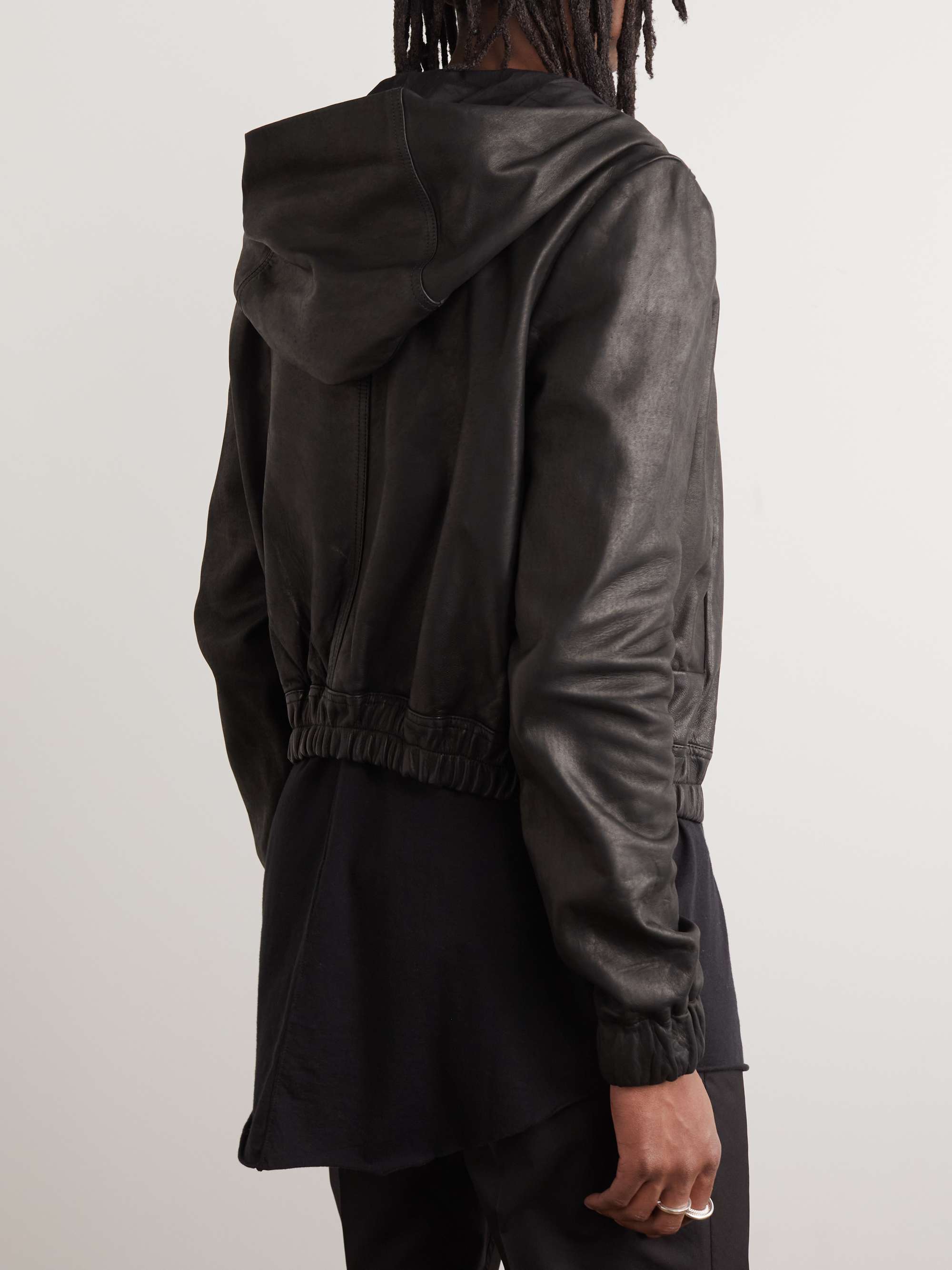 RICK OWENS Slim-Fit Leather Hooded Bomber Jacket | MR PORTER