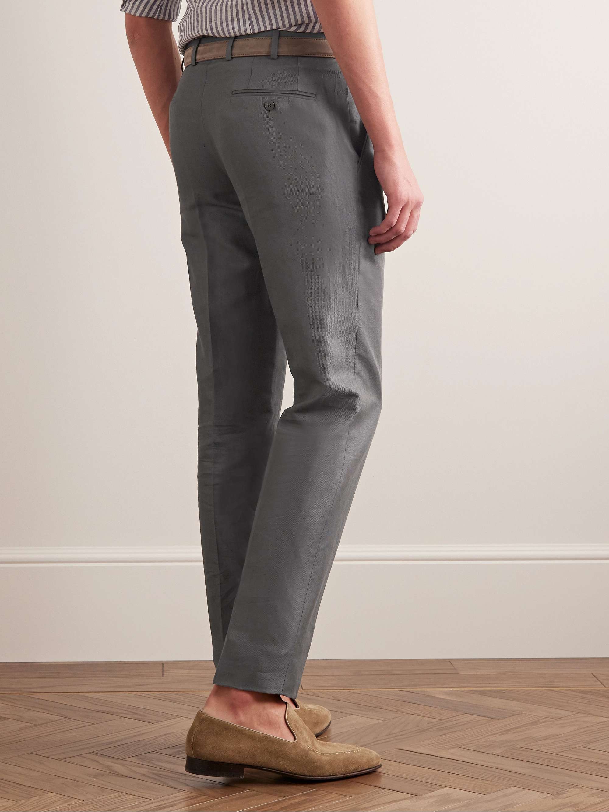 BRIONI Slim-Fit Cotton, Linen and Silk-Blend Twill Suit Trousers | MR PORTER