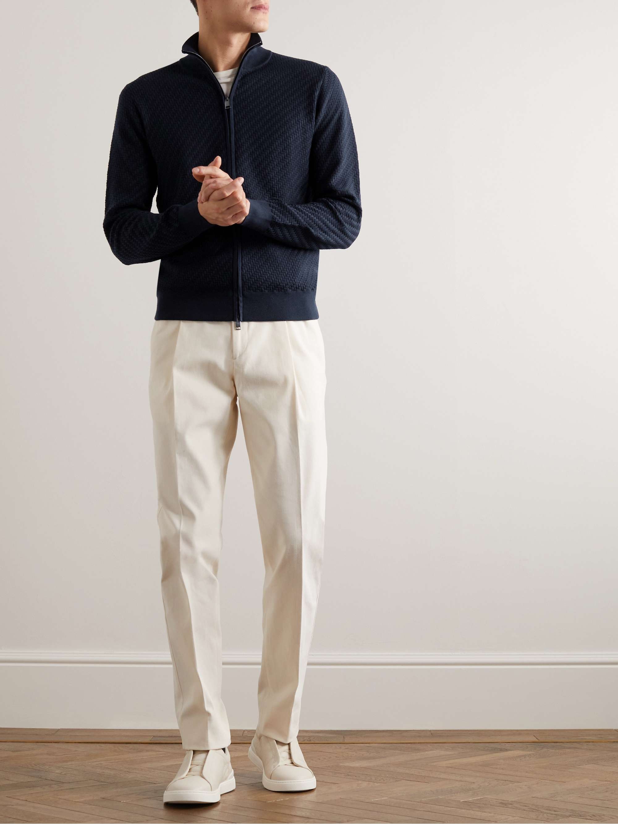 Navy Cotton, Silk and Cashmere-Blend Zip-Up Cardigan | BRIONI | MR PORTER