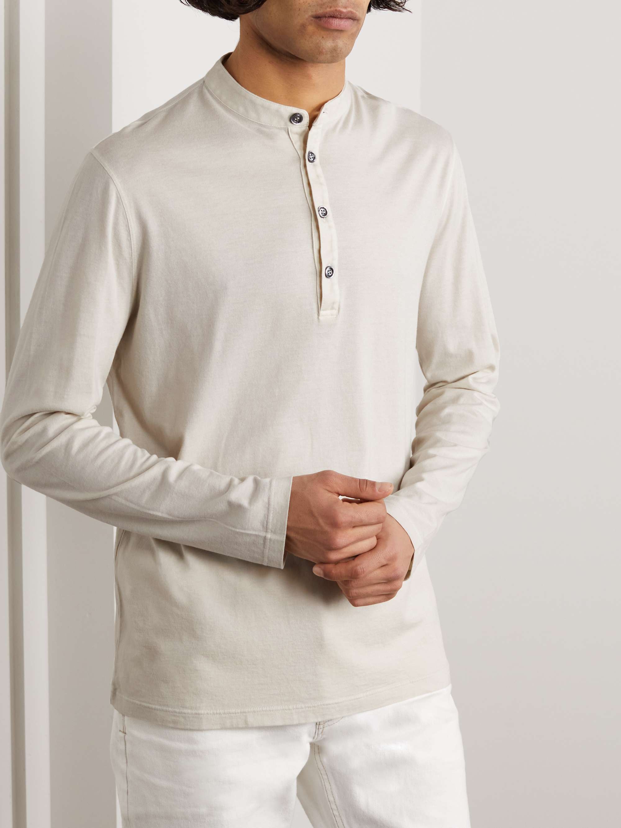 KITON Cotton and Cashmere-Blend Jersey Henley T-Shirt for Men | MR PORTER