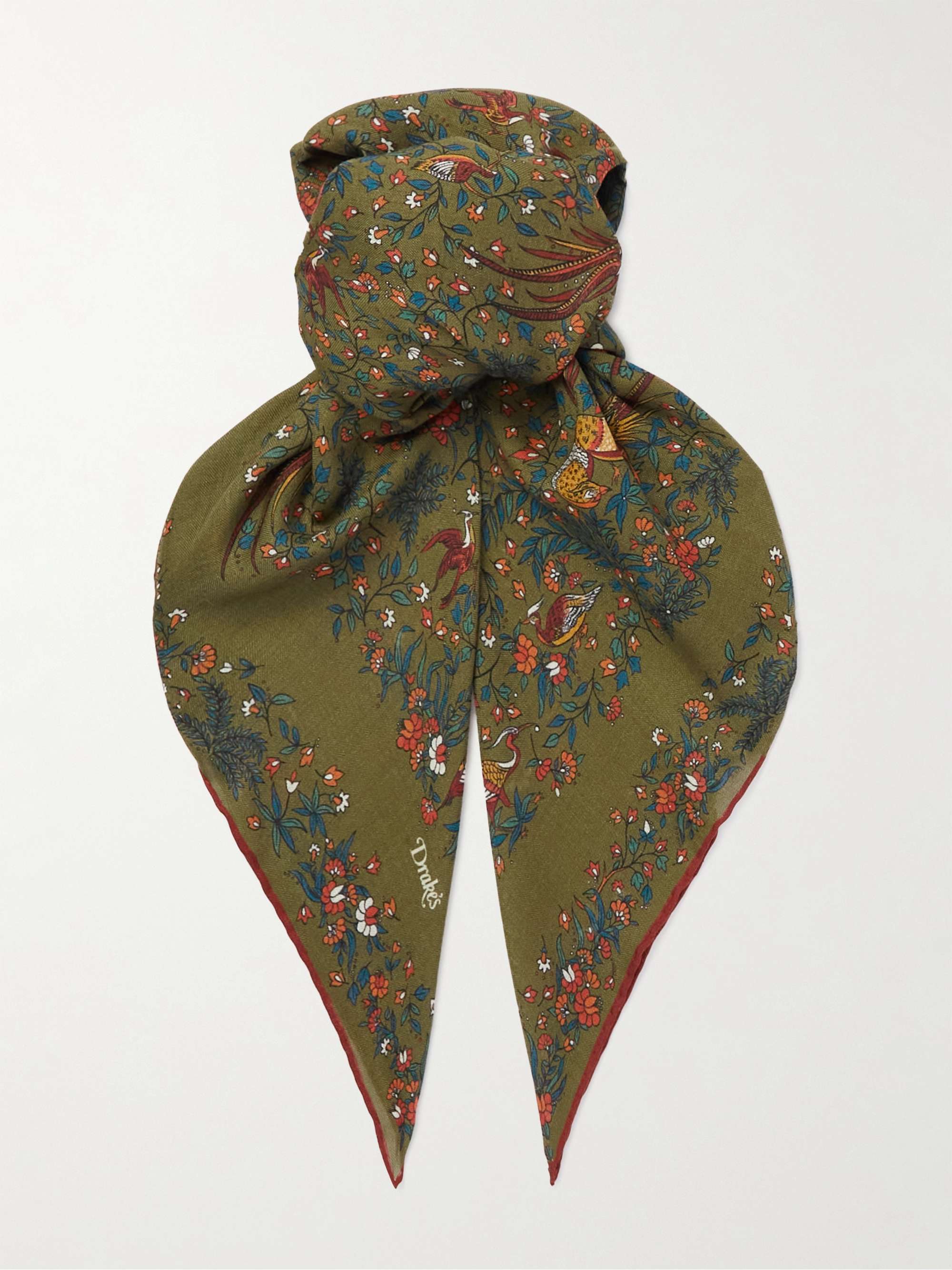 DRAKE'S Birds of Paradise Printed Wool and Silk-Blend Voile Scarf | MR  PORTER