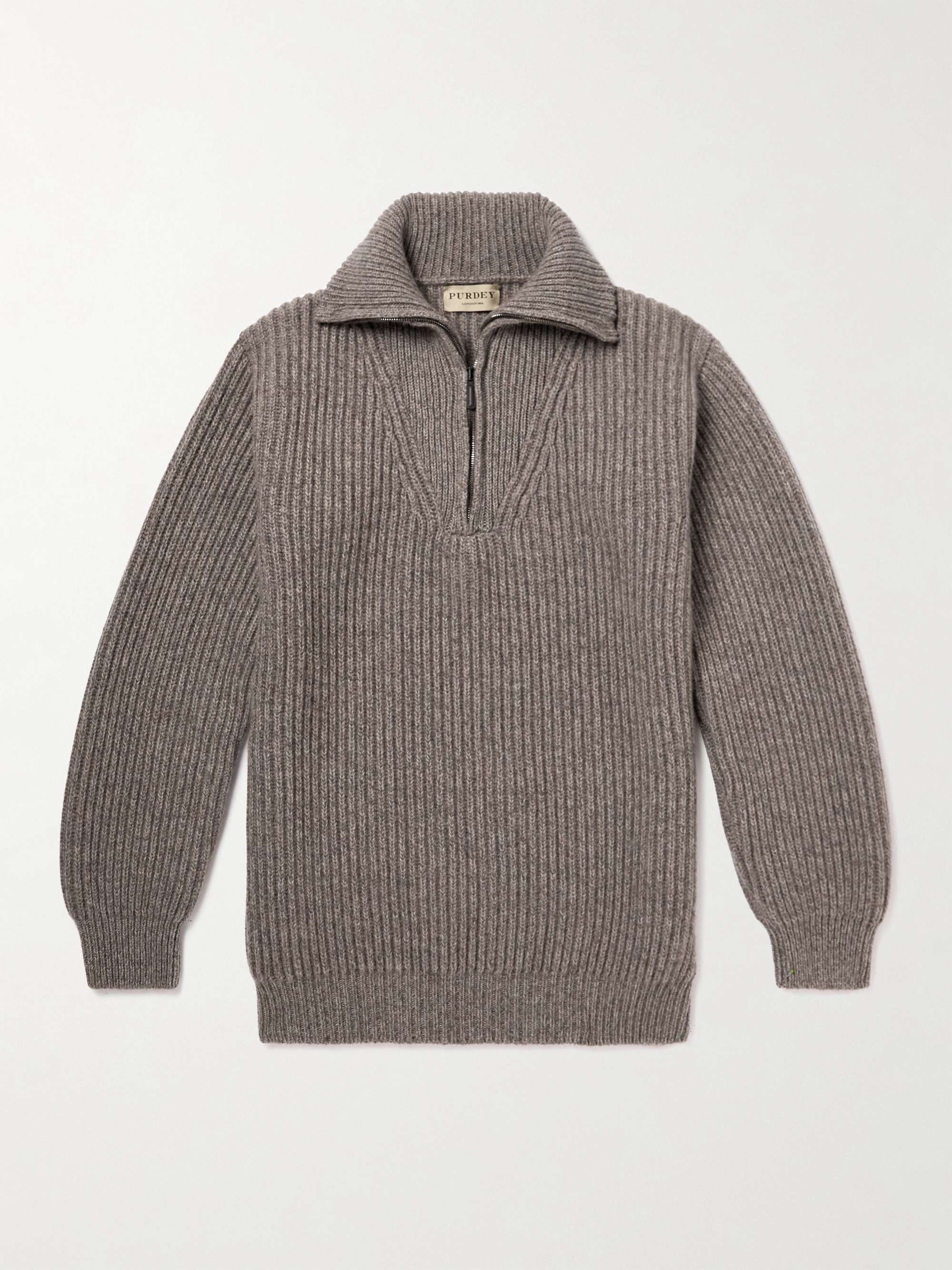 PURDEY Ribbed Cashmere Half-Zip Sweater for Men | MR PORTER