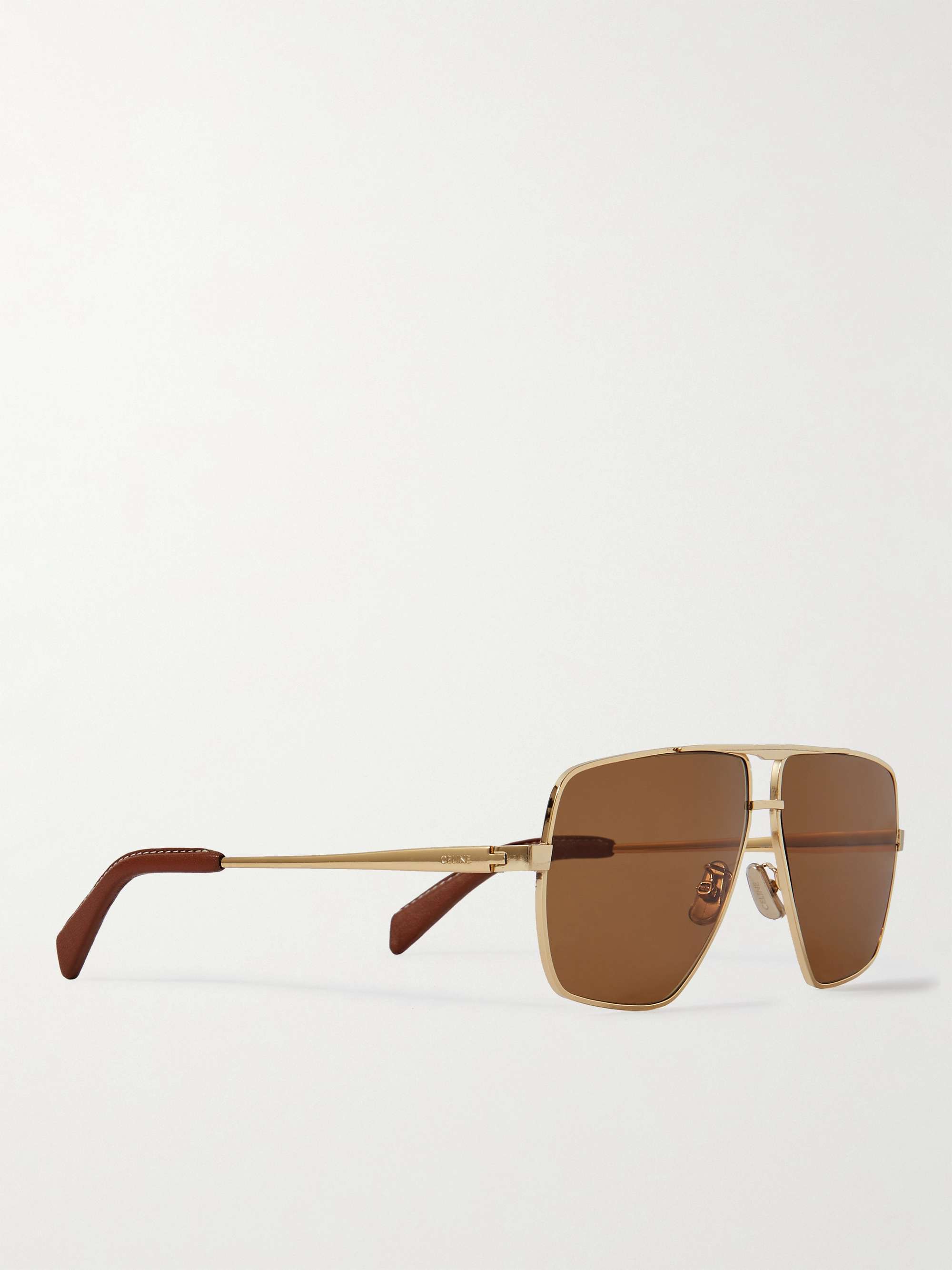 Gold Aviator-Style Gold-Tone and Leather Sunglasses with Chain | CELINE  HOMME | MR PORTER