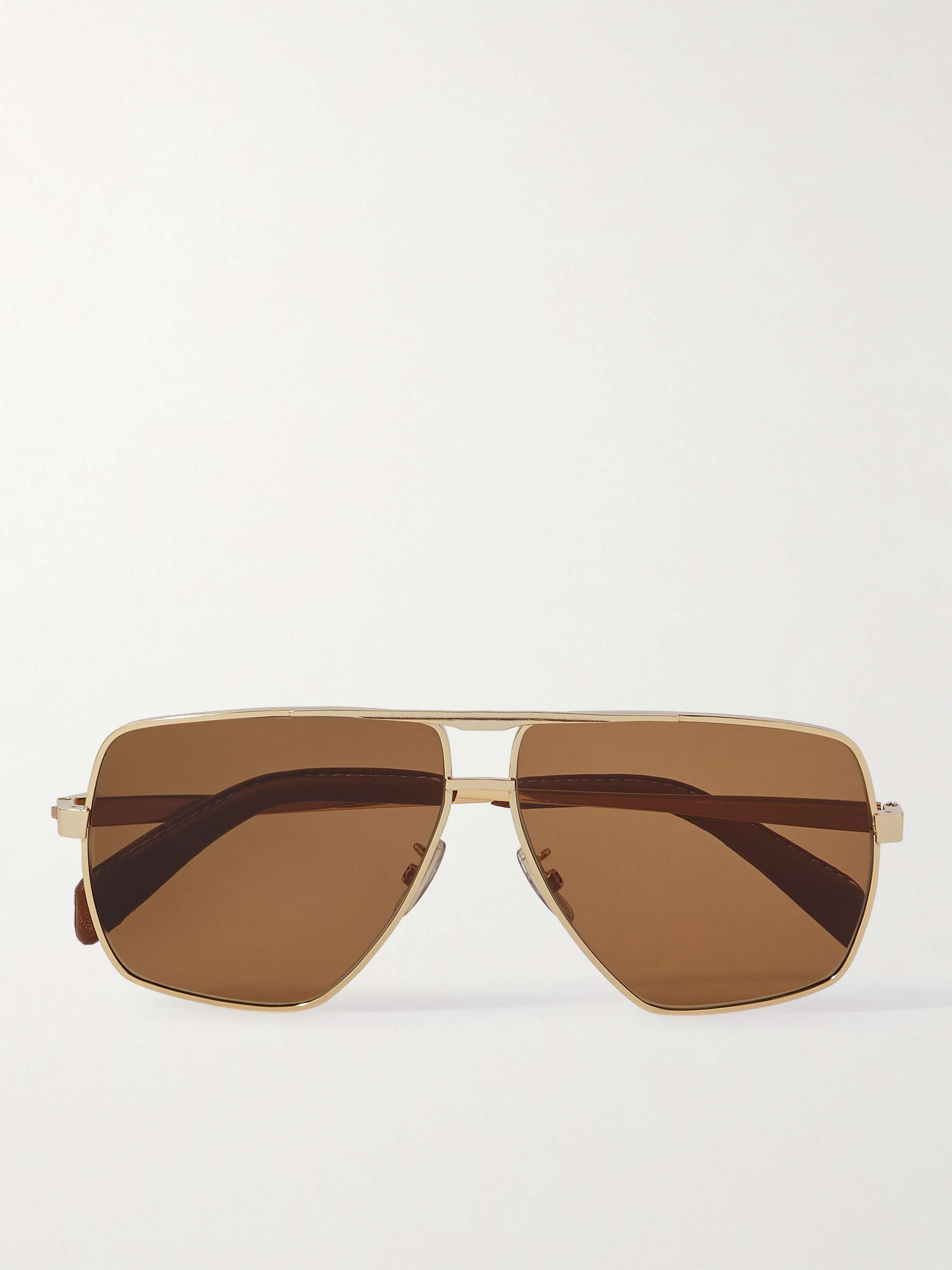 CELINE HOMME Aviator-Style Gold-Tone and Leather Sunglasses with Chain for  Men | MR PORTER