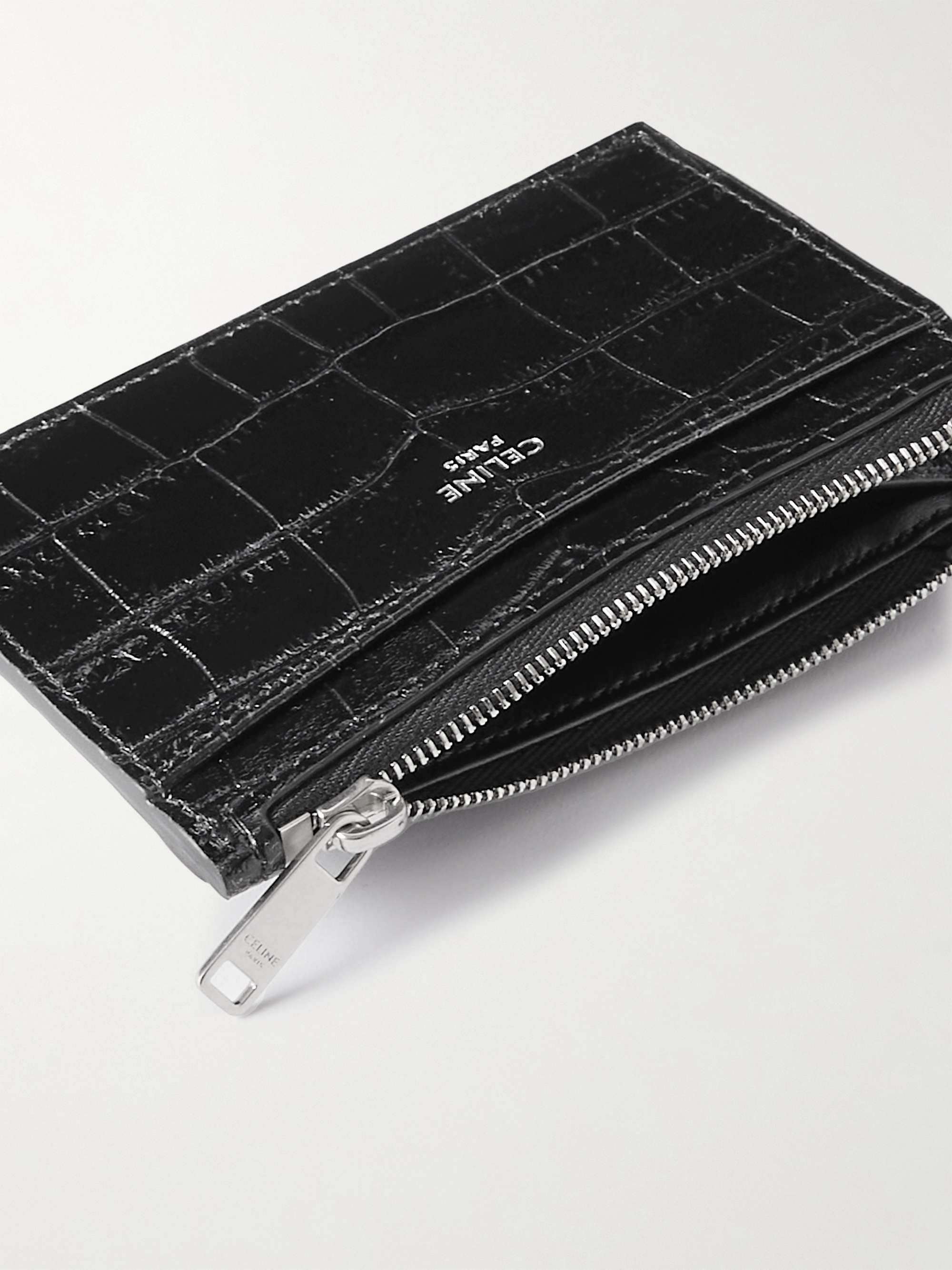 Celine Homme Croc-effect Leather Zipped Cardholder - Men - Black Wallets