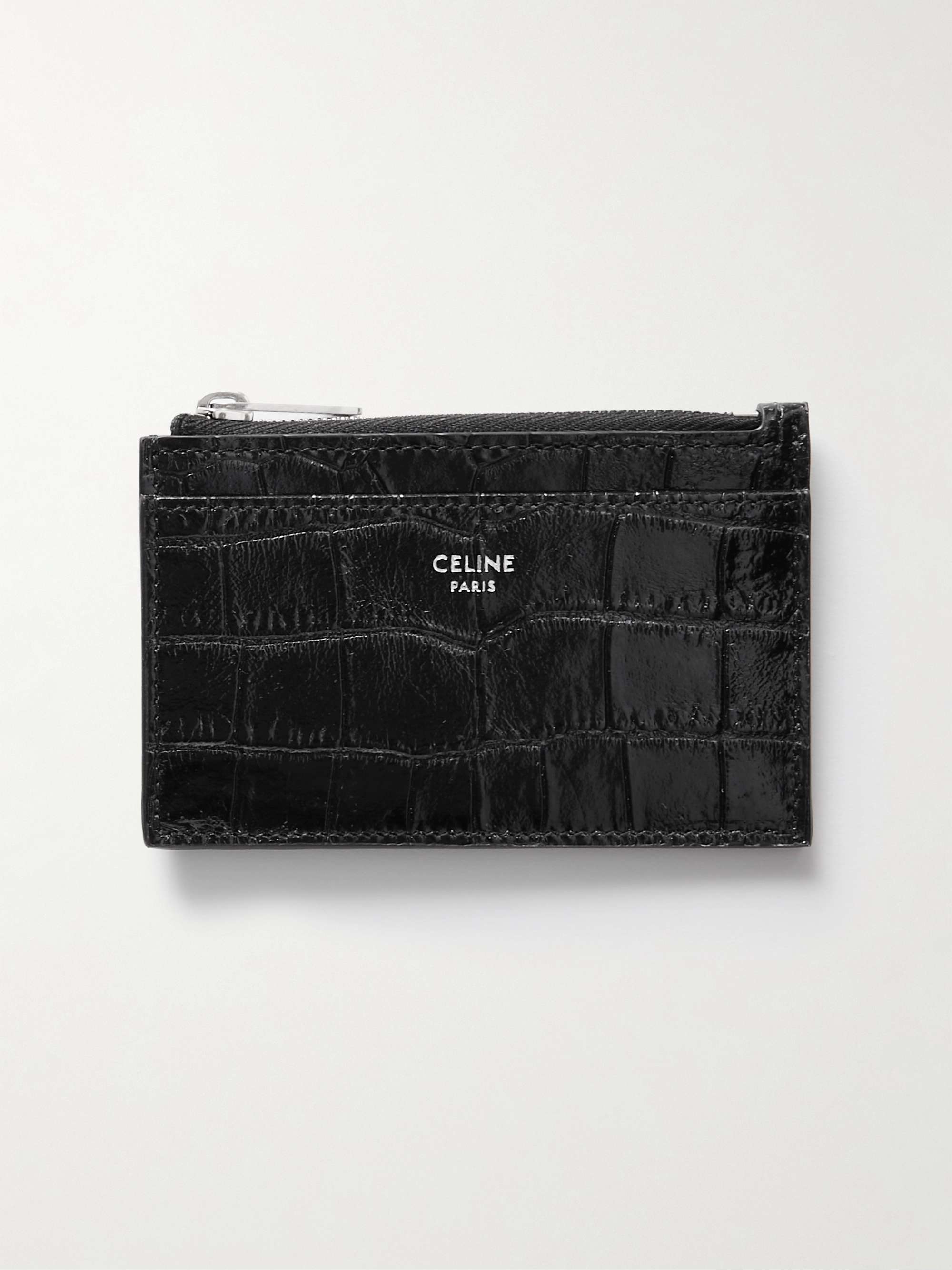 Celine Homme croc-effect Leather Zipped Cardholder - Men - Black Wallets