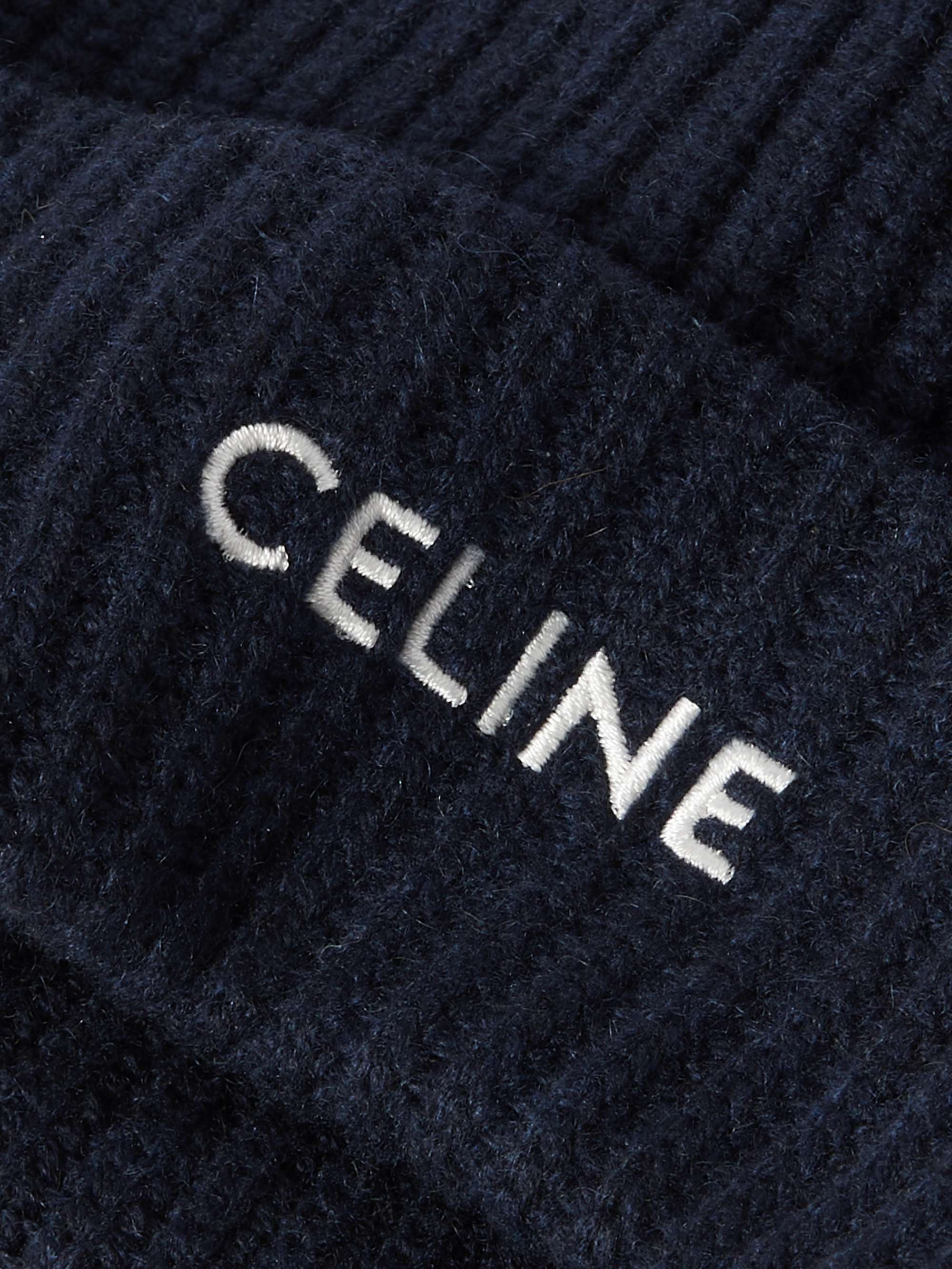 CELINE HOMME Logo-Embroidered Ribbed Cashmere Beanie for Men | MR PORTER