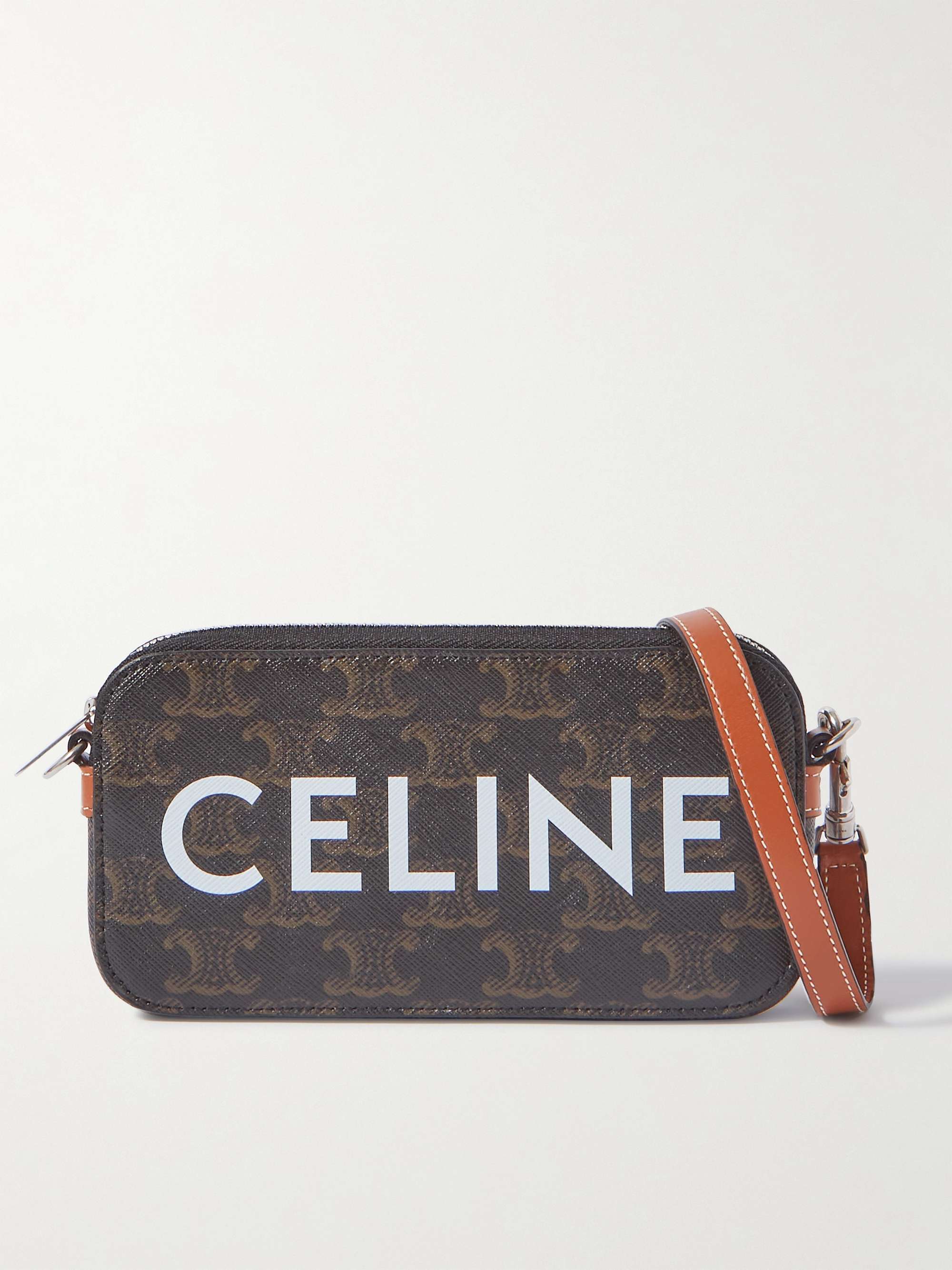 CELINE HOMME Triangle Triomphe Leather-Trimmed Logo-Print Coated