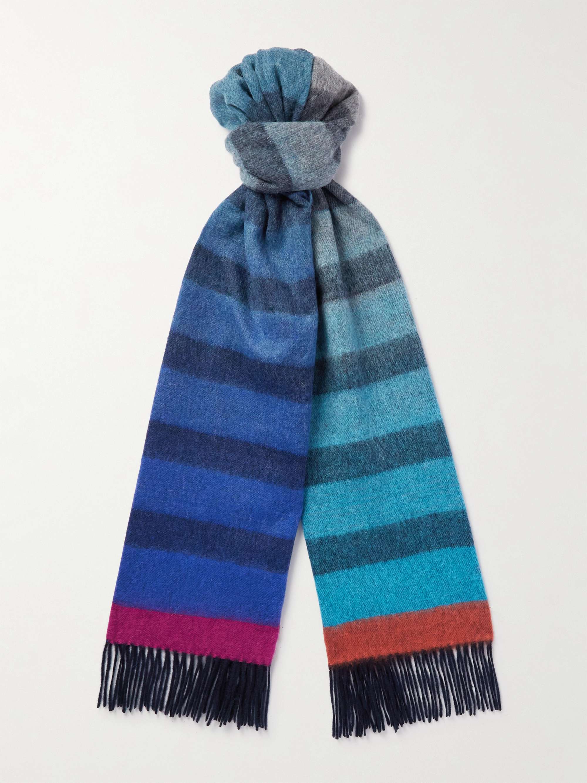 Blue Fringed Striped Wool and Cashmere-Blend Scarf | PAUL SMITH | MR PORTER
