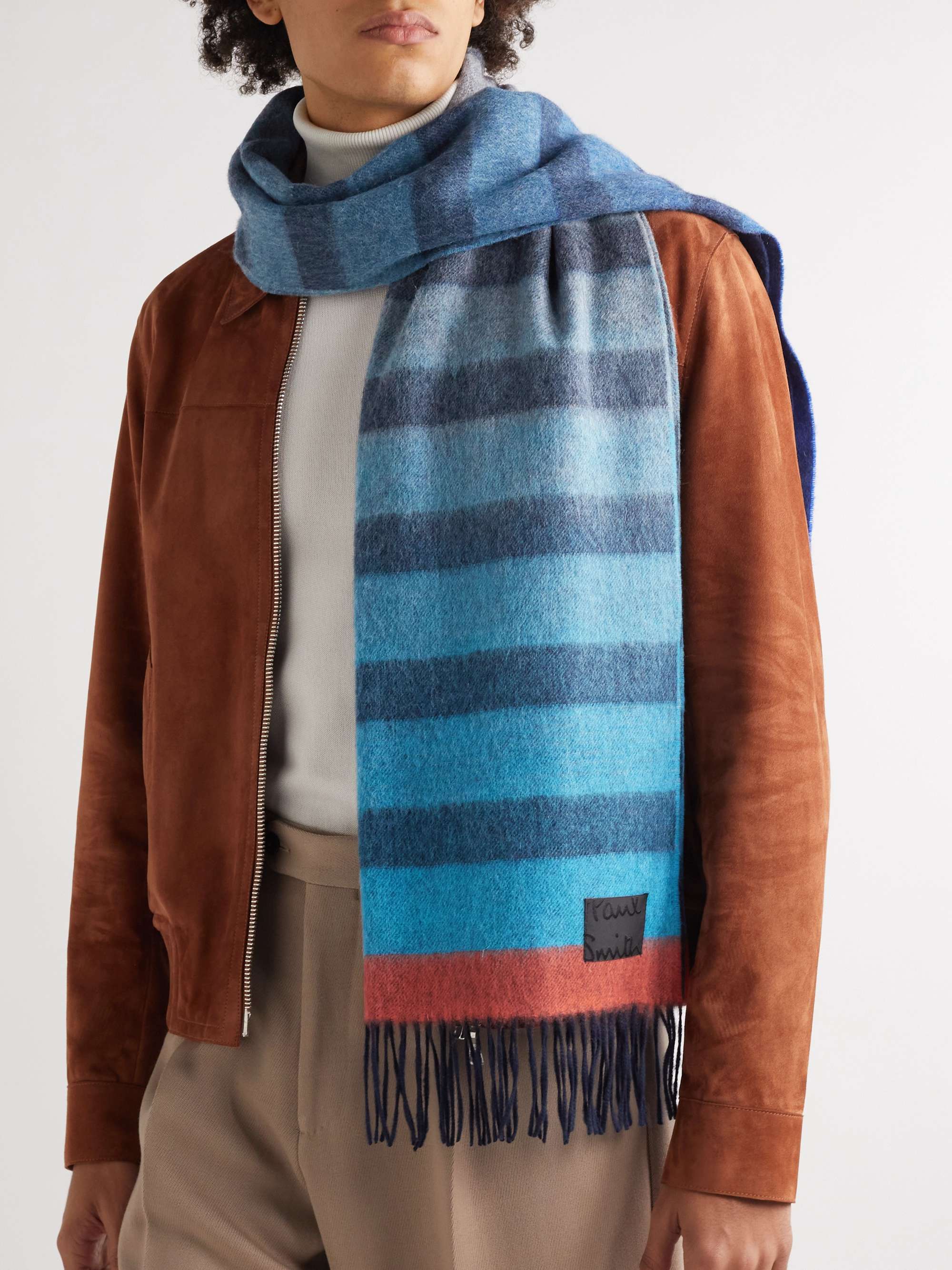 PAUL SMITH Fringed Striped Wool and Cashmere-Blend Scarf | MR PORTER