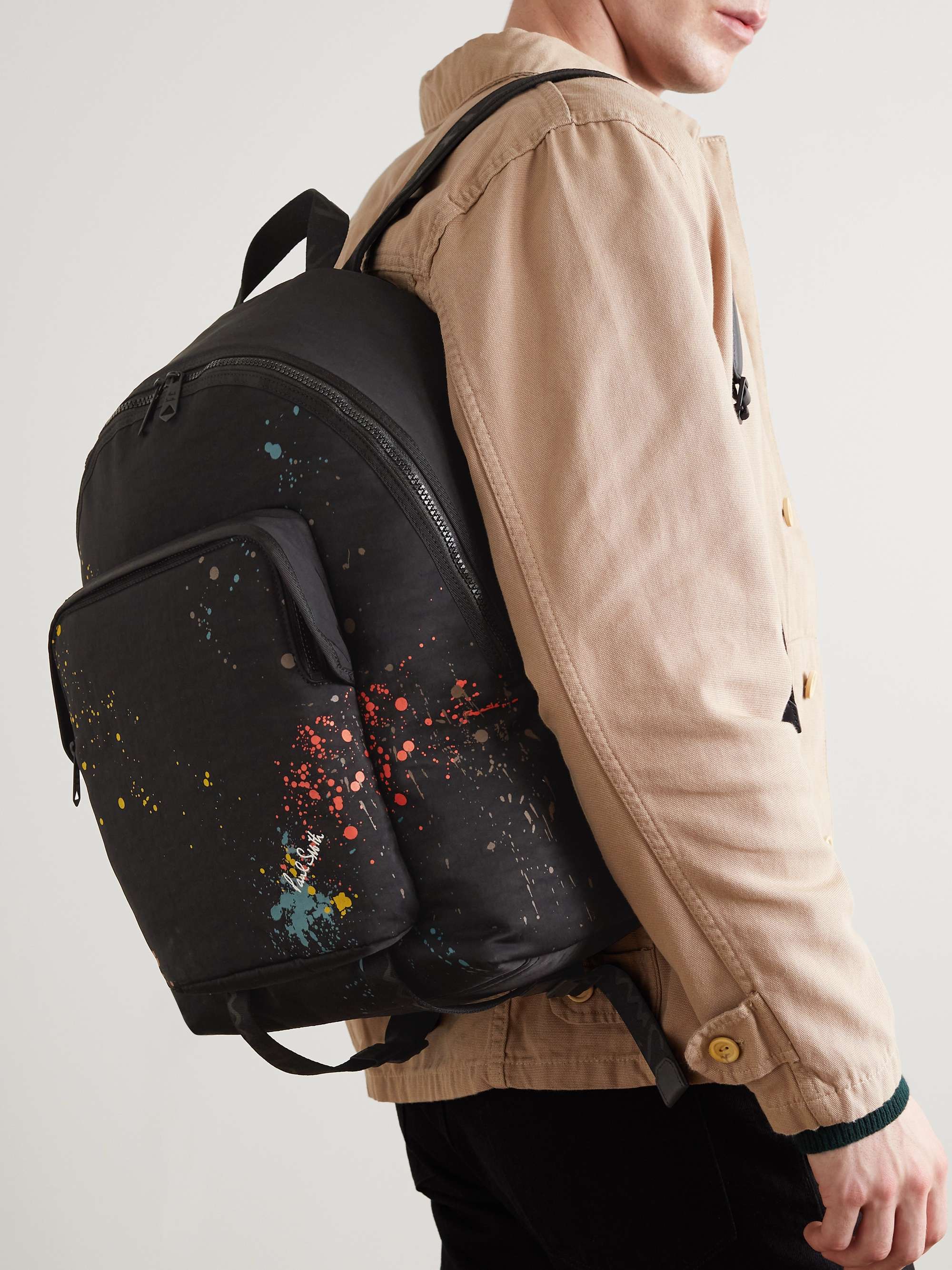 PAUL SMITH Paint-Splattered Leather-Trimmed Recycled-Nylon Backpack | MR  PORTER