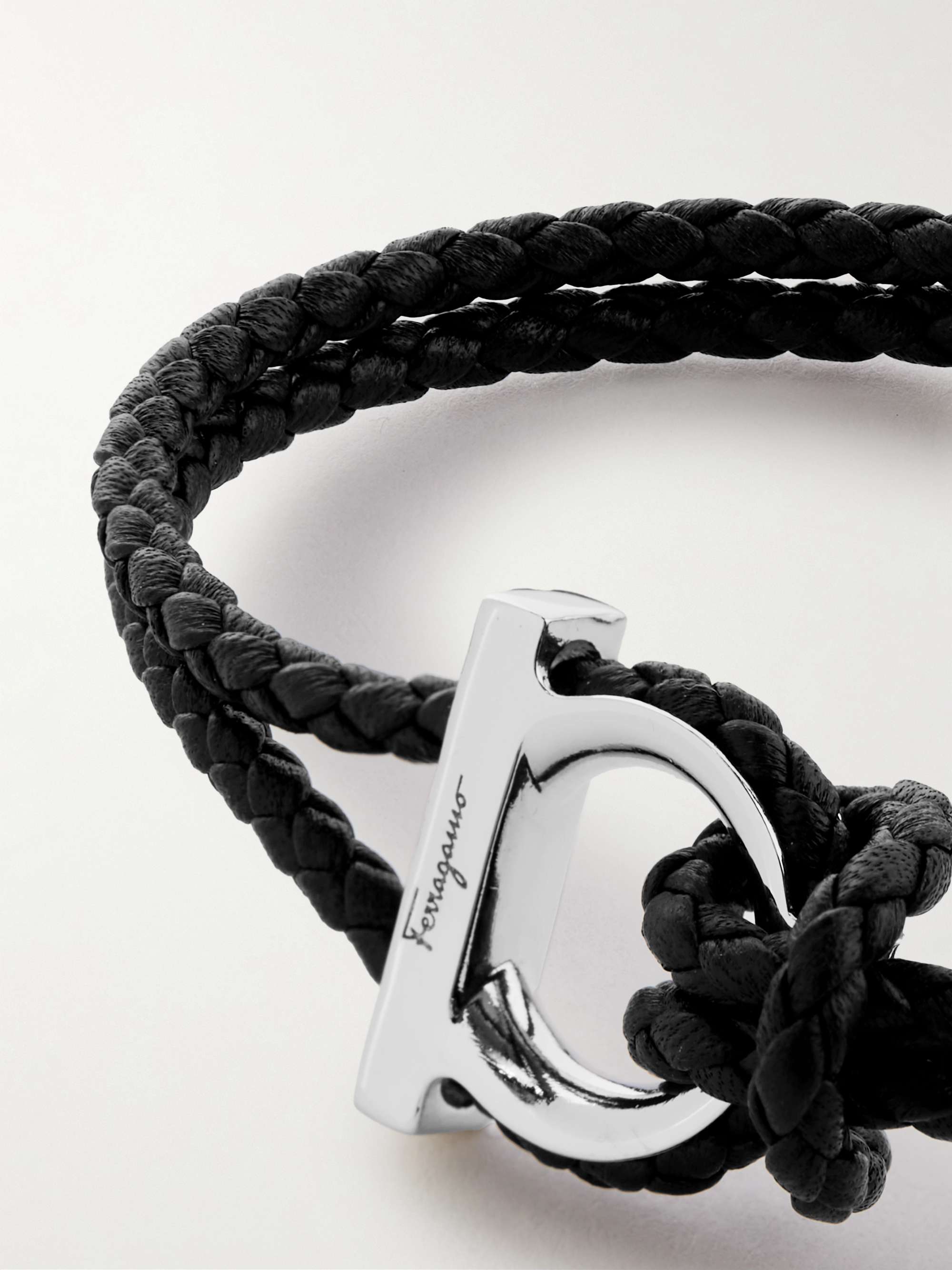FERRAGAMO Logo-Embellished Leather and Silver-Tone Bracelet for Men | MR  PORTER