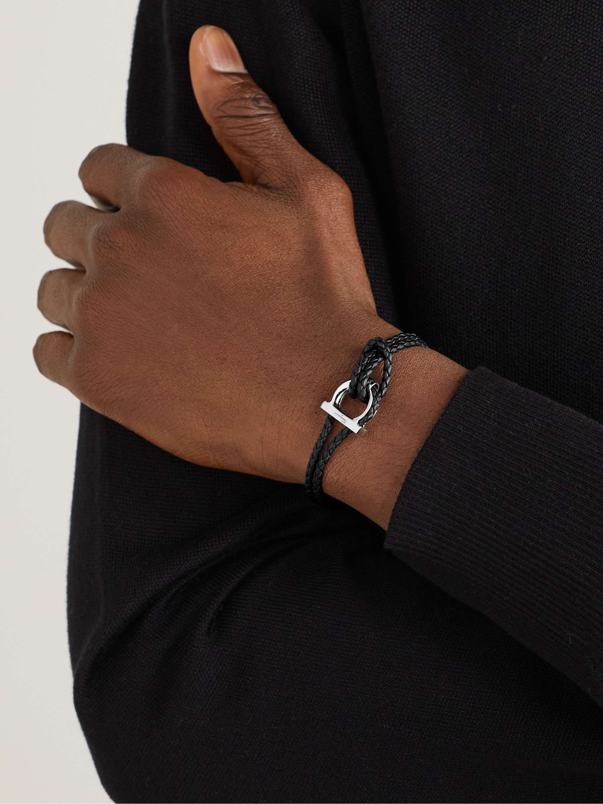 FERRAGAMO Logo-Embellished Leather and Silver-Tone Bracelet for Men | MR  PORTER