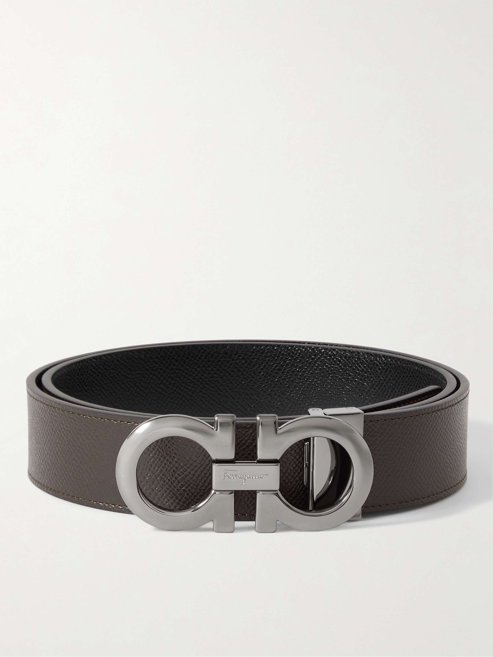 Ferragamo 3.5cm Pebble-Grain Leather Belt - Men - Black Belts