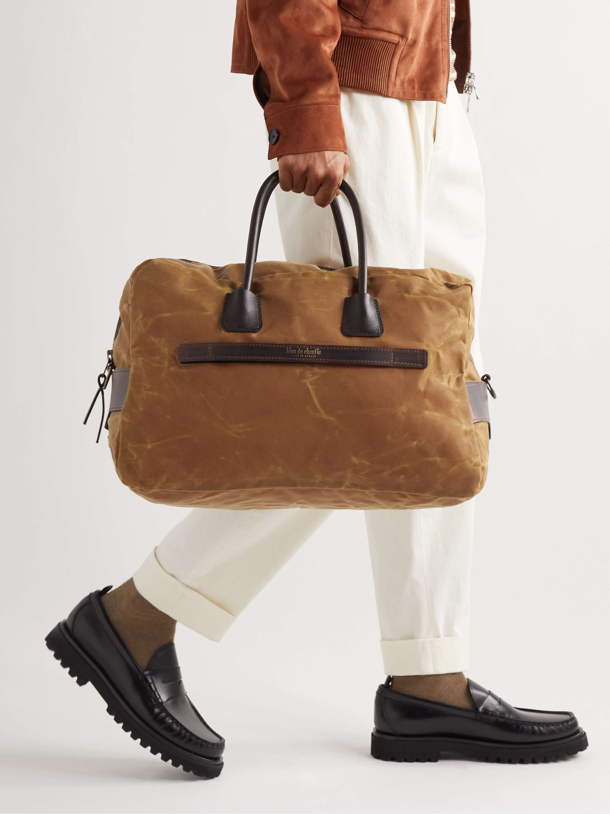 BLEU DE CHAUFFE Cabine Leather-Trimmed Cotton-Canvas Weekend Bag | MR PORTER