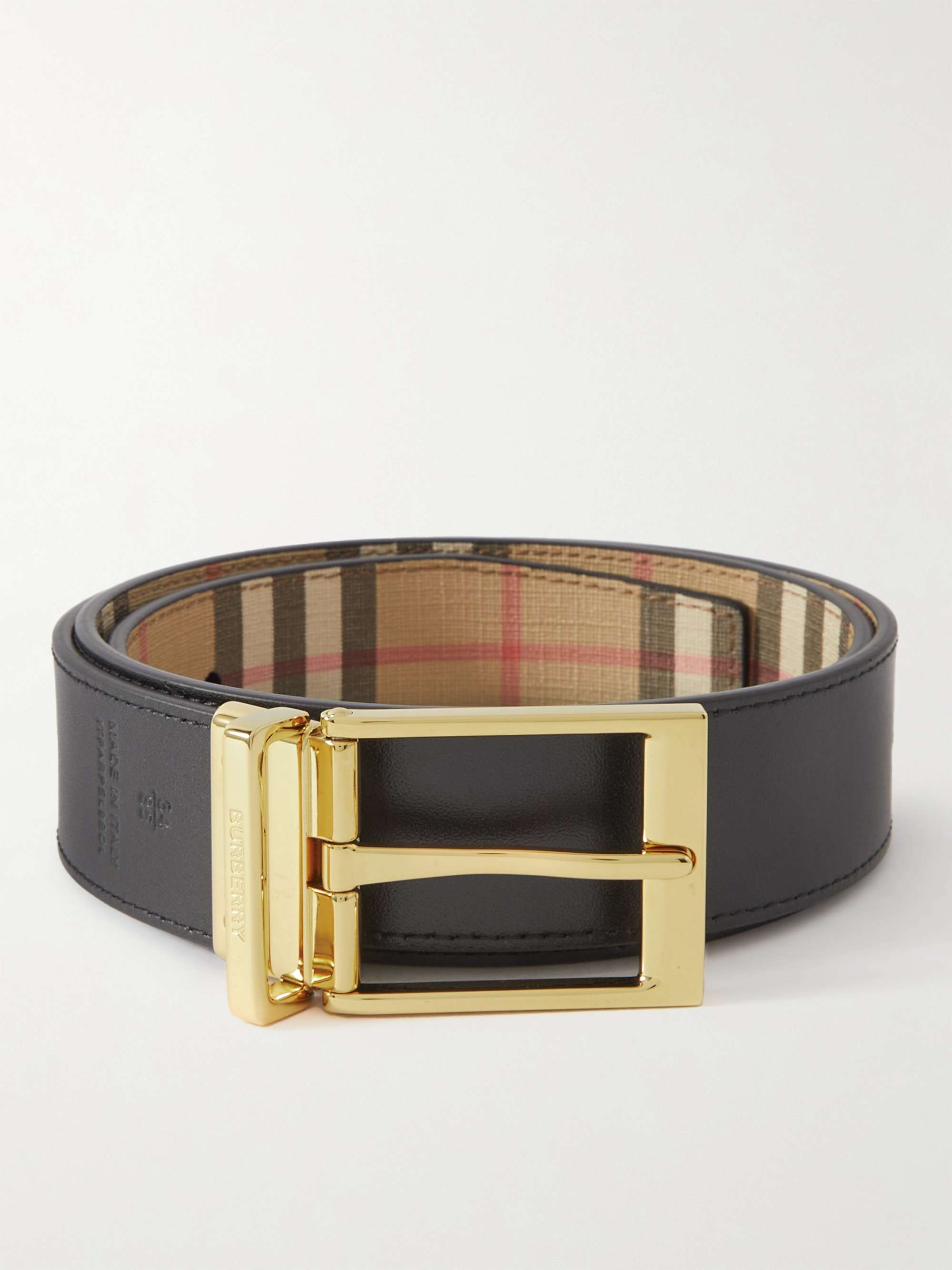 BURBERRY 3.5cm Reversible Checked E-Canvas and Leather Belt for Men