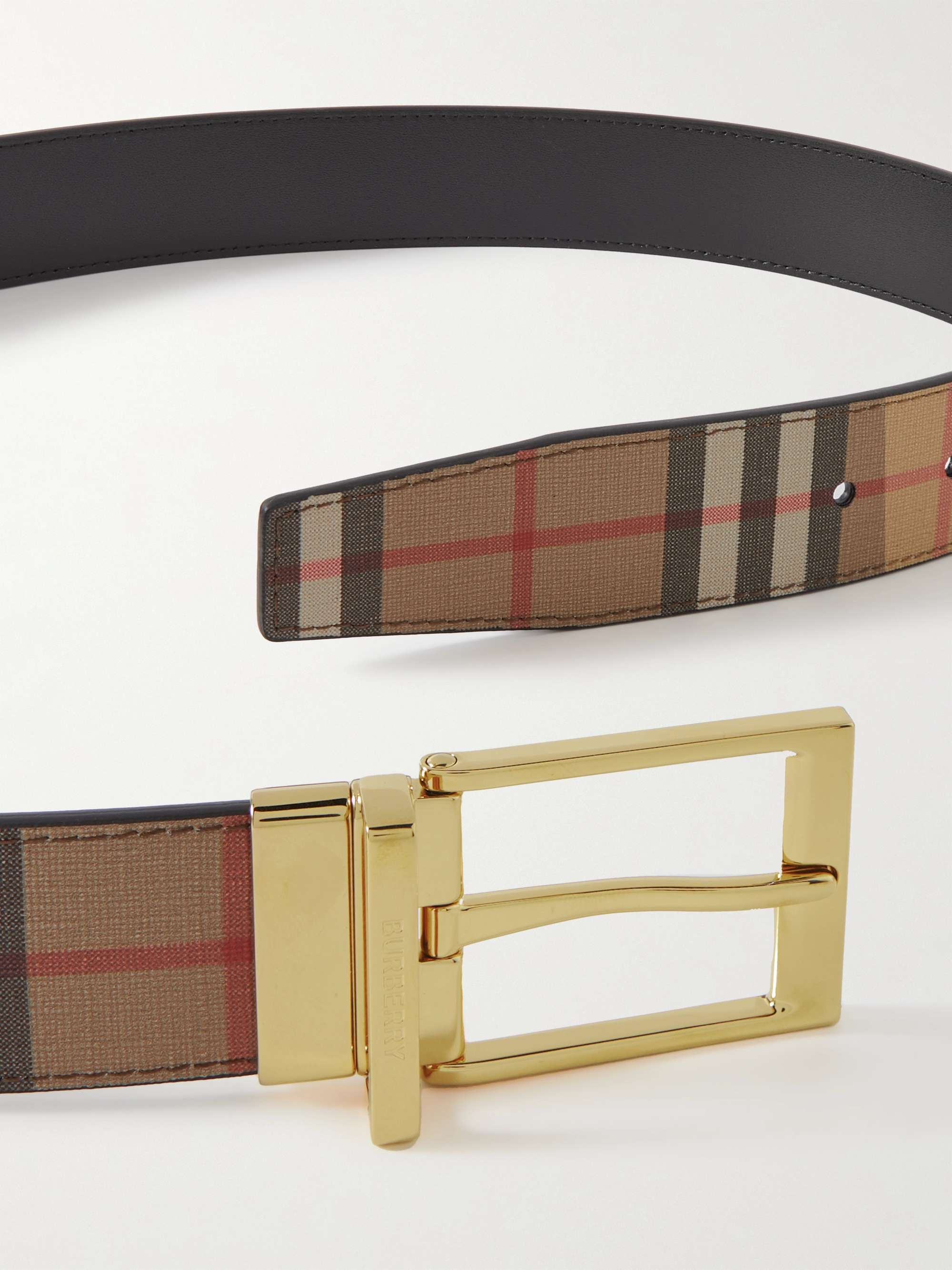 BURBERRY  Reversible Checked E-Canvas and Leather Belt | MR PORTER