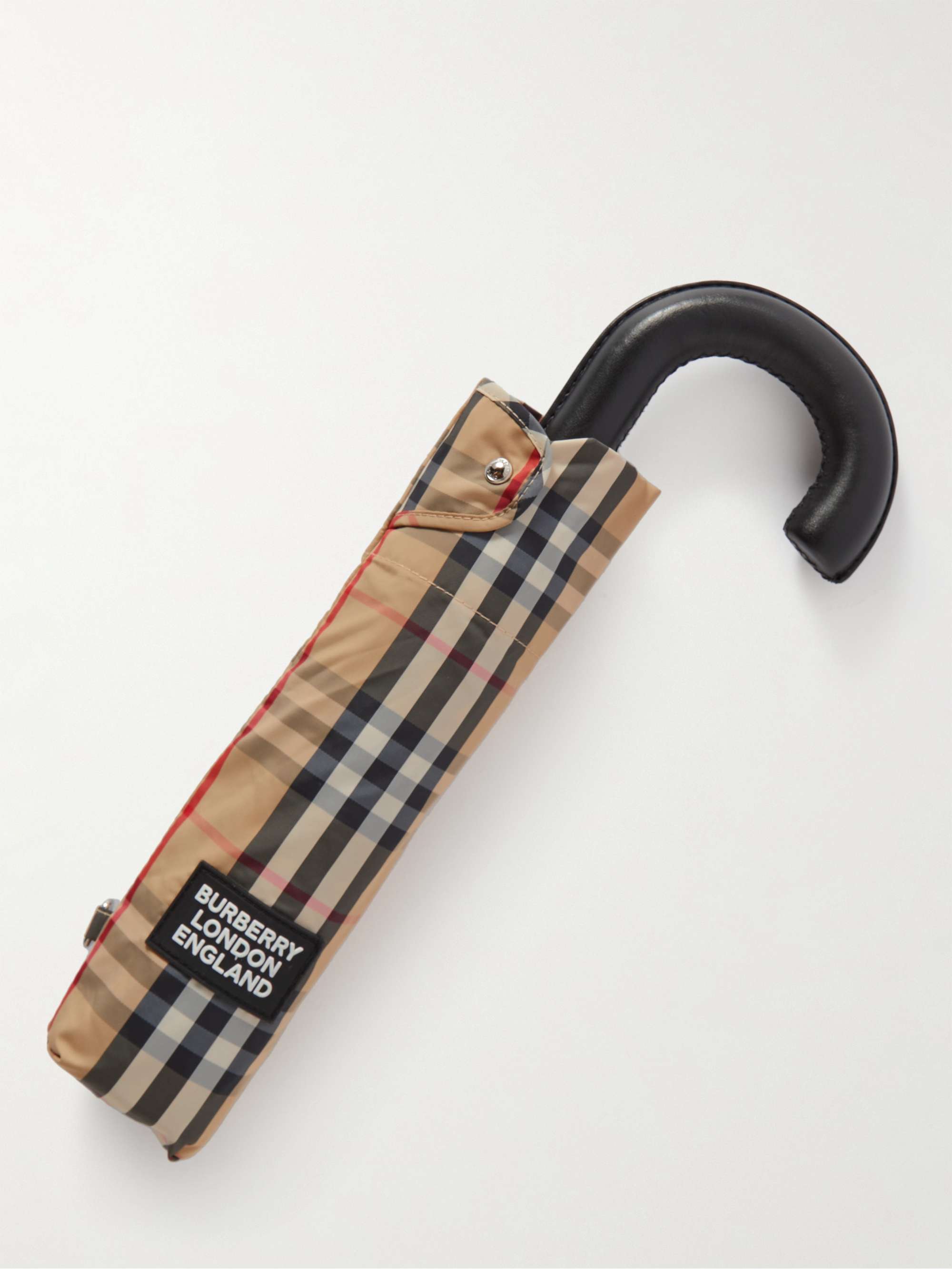 Beige Checked Leather-Handle Umbrella | BURBERRY | MR PORTER