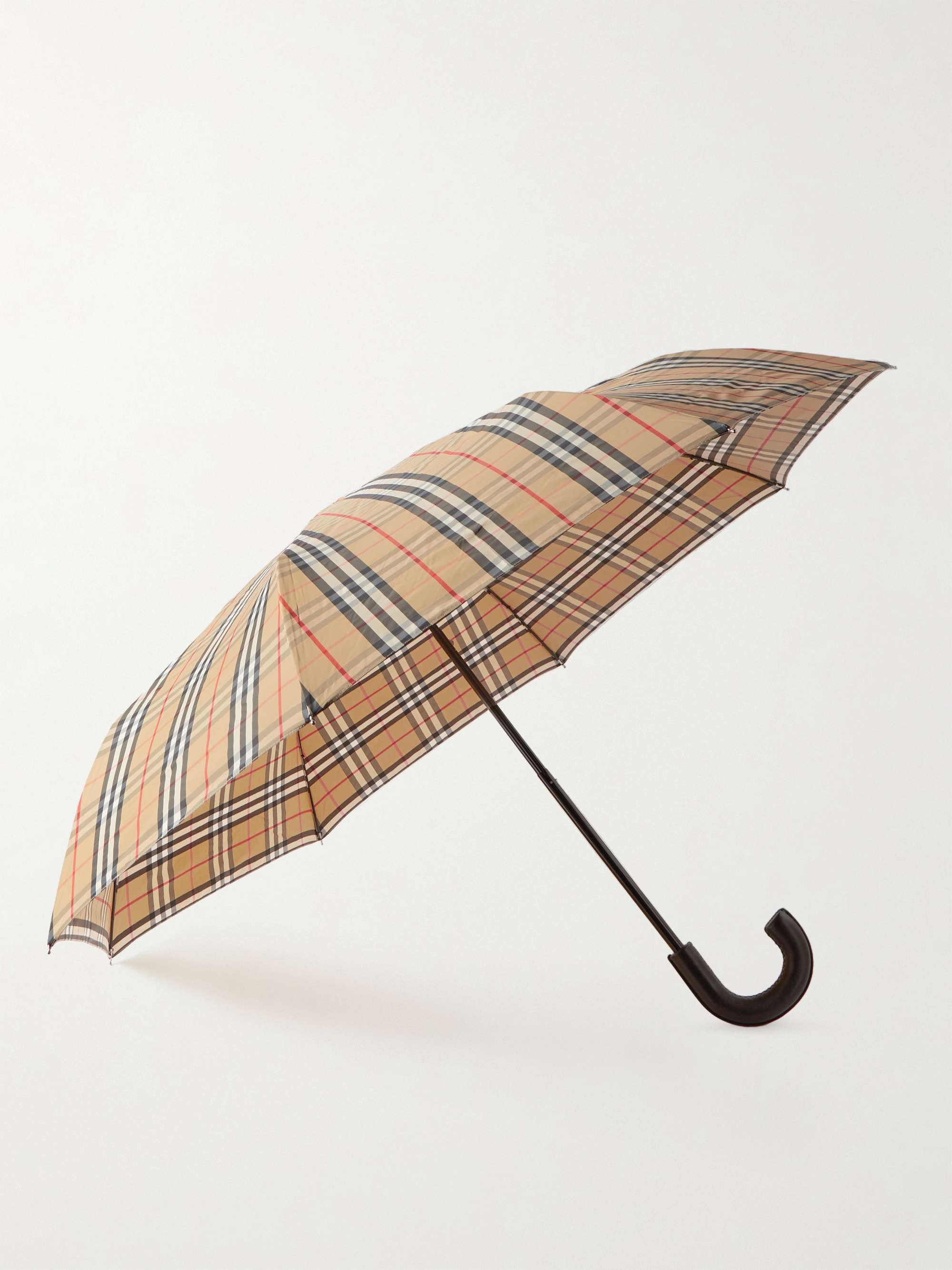 BURBERRY Checked Leather-Handle Umbrella for Men | MR PORTER