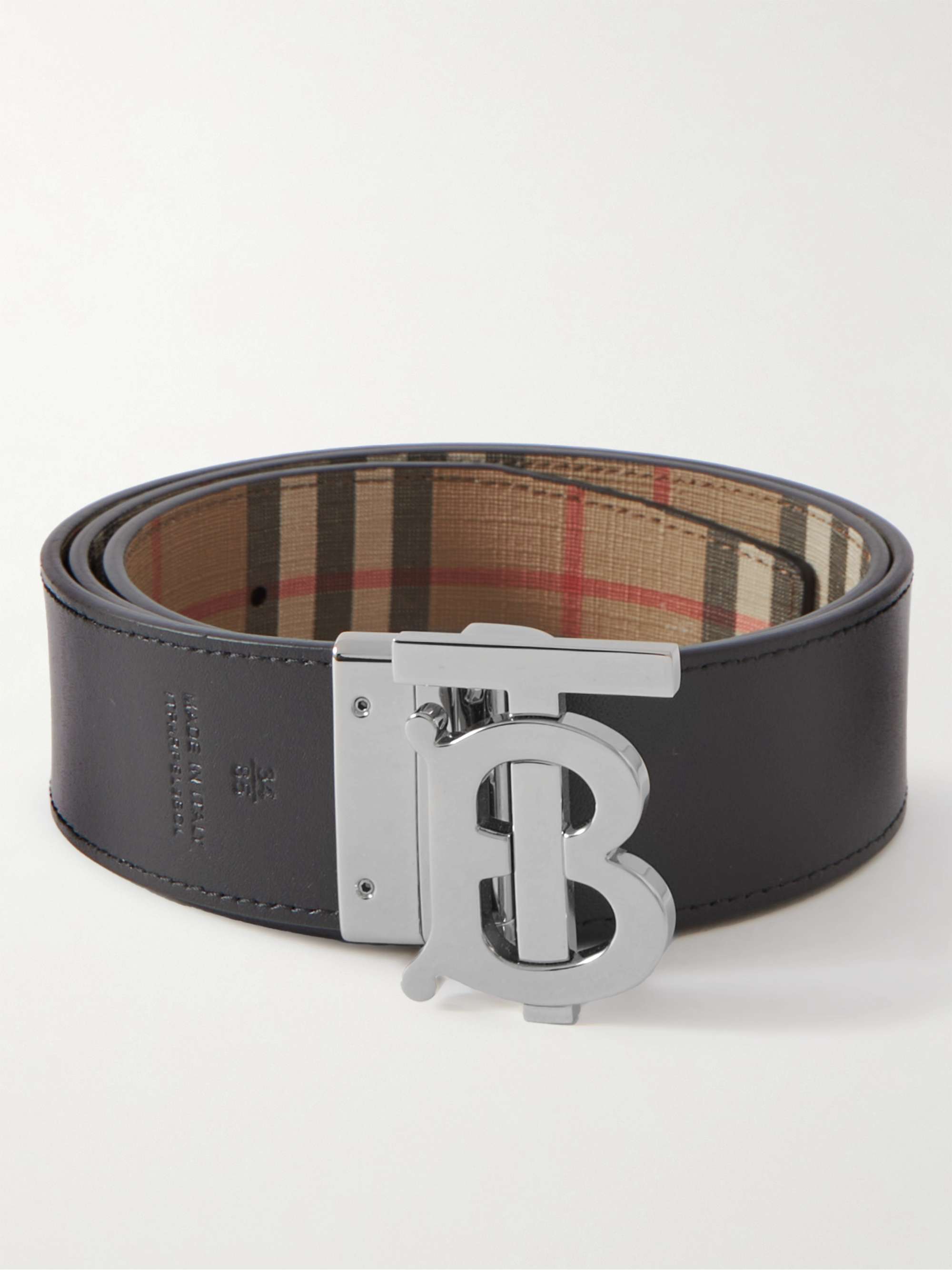 BURBERRY 4cm Reversible Checked E-Canvas and Leather Belt for Men | MR  PORTER