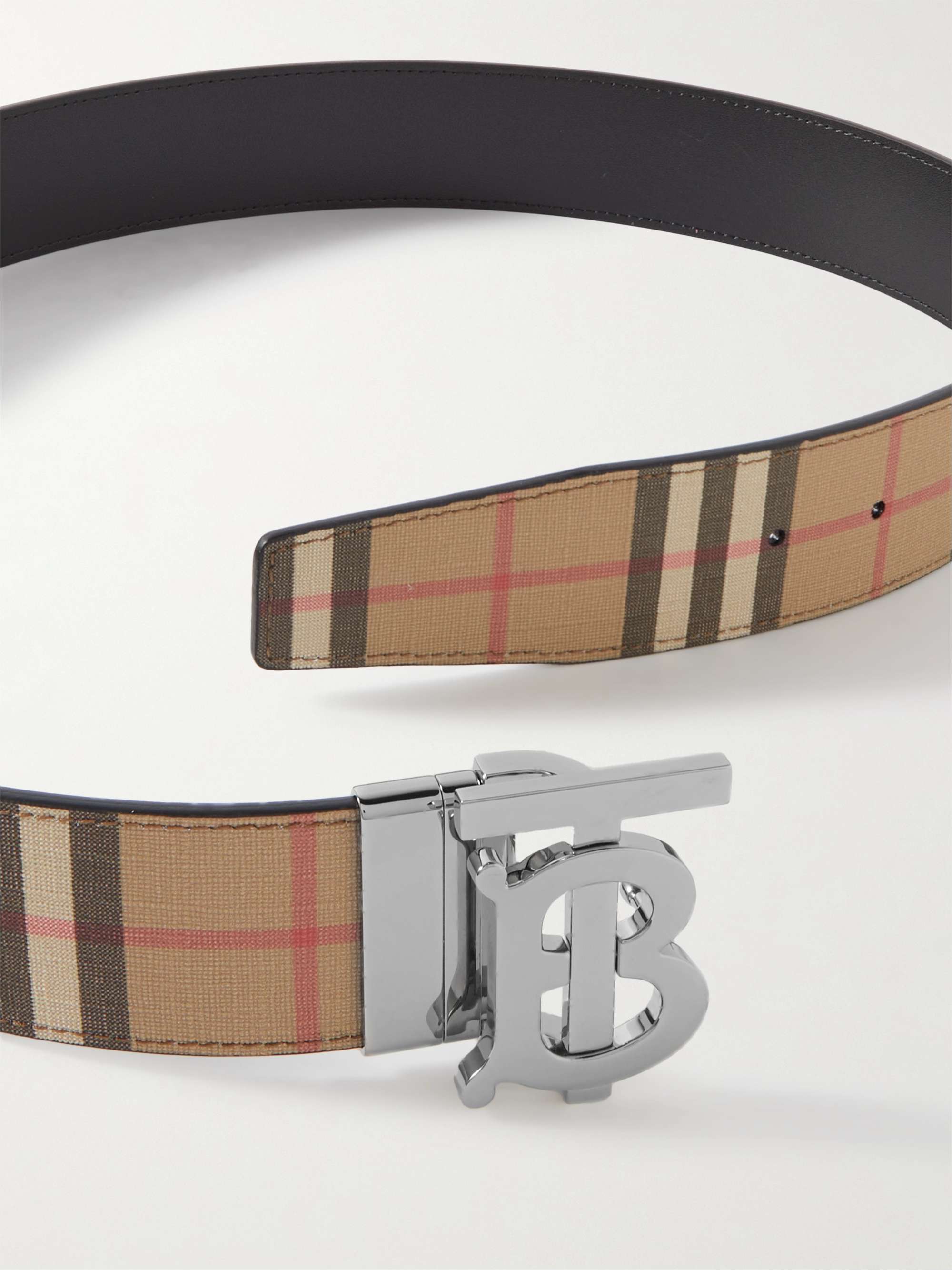 BURBERRY 4cm Reversible Checked E-Canvas and Leather Belt for Men | MR  PORTER