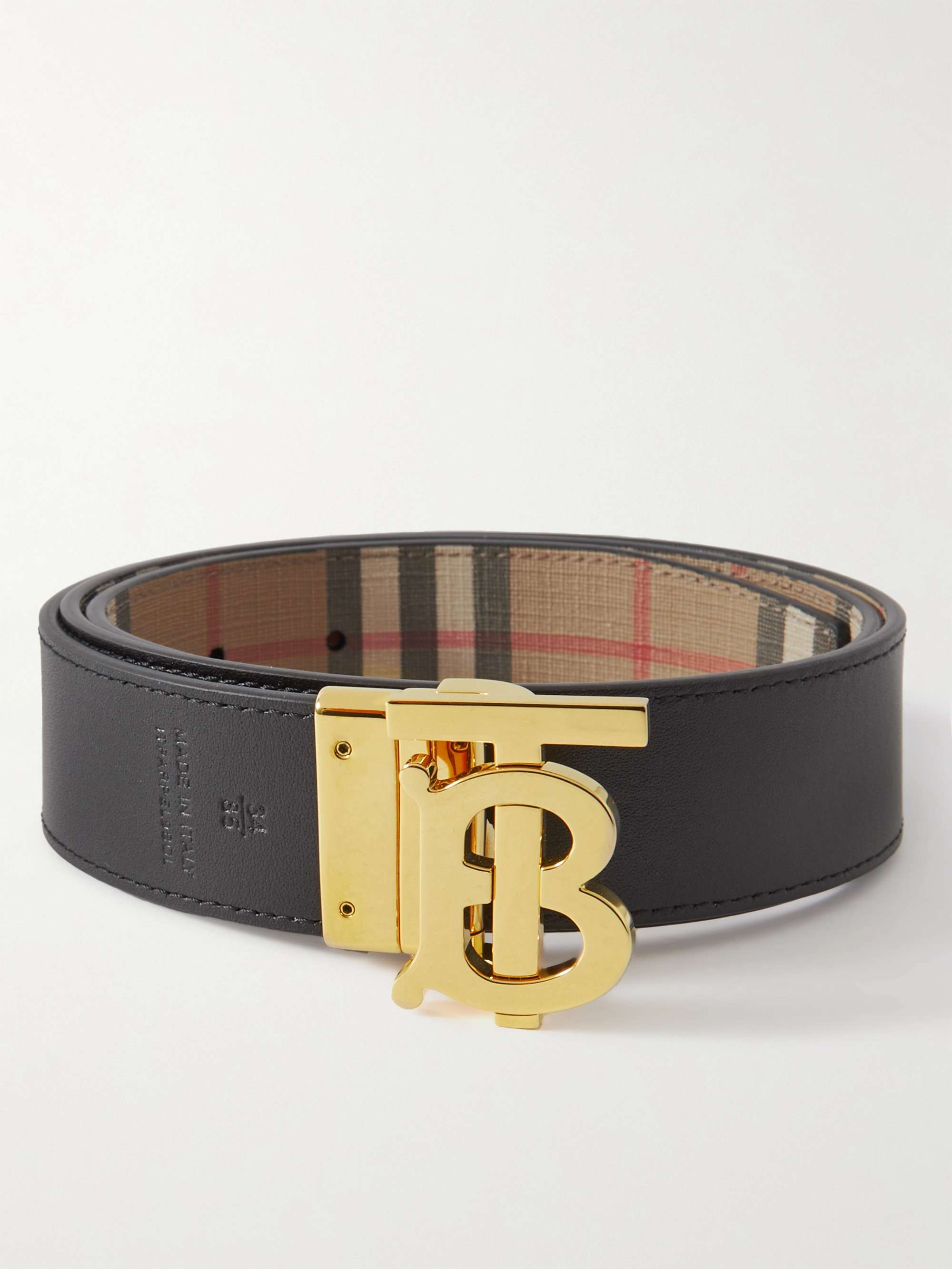 BURBERRY Check And Leather Reversible Tb Belt