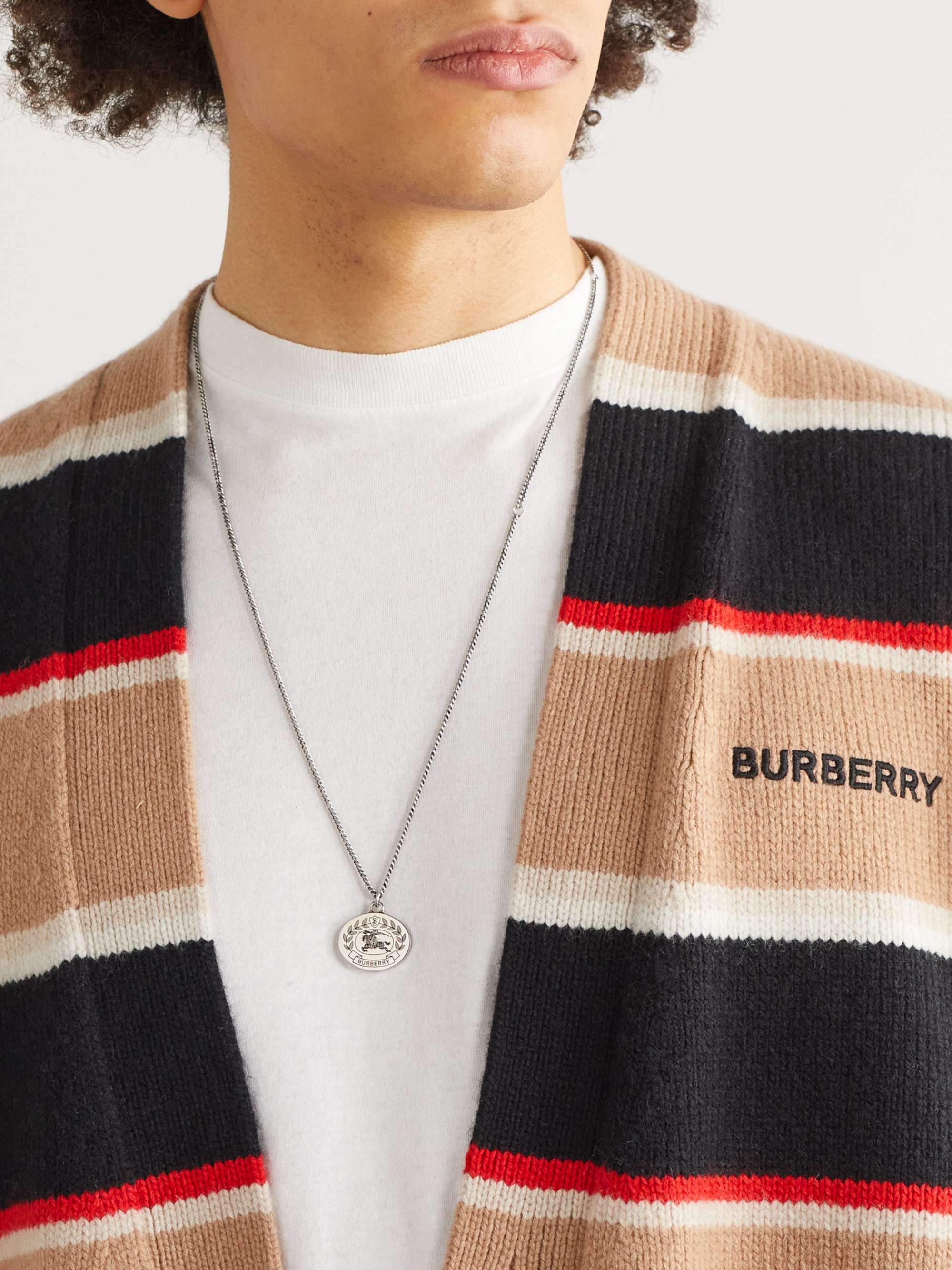 BURBERRY Logo-Engraved Palladium-Plated Pendant Necklace for Men | MR PORTER