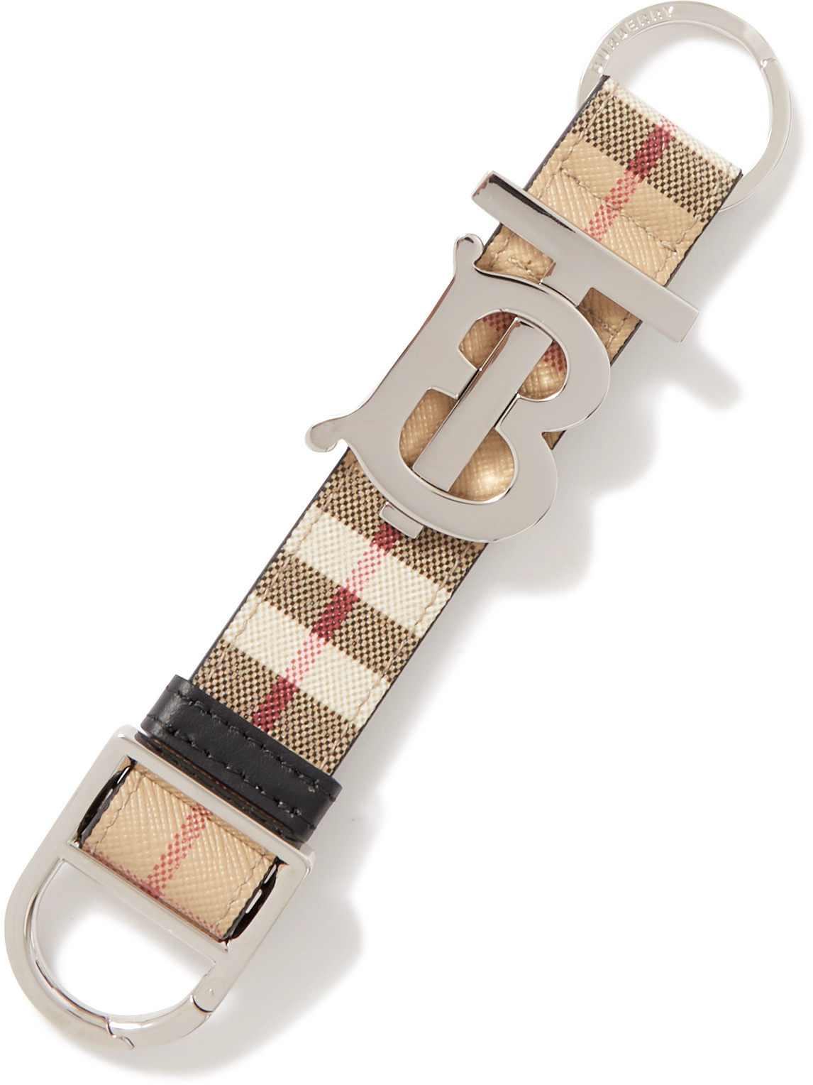 Burberry Checked Leather-trimmed Cotton-blend Canvas Keyring In Neutrals