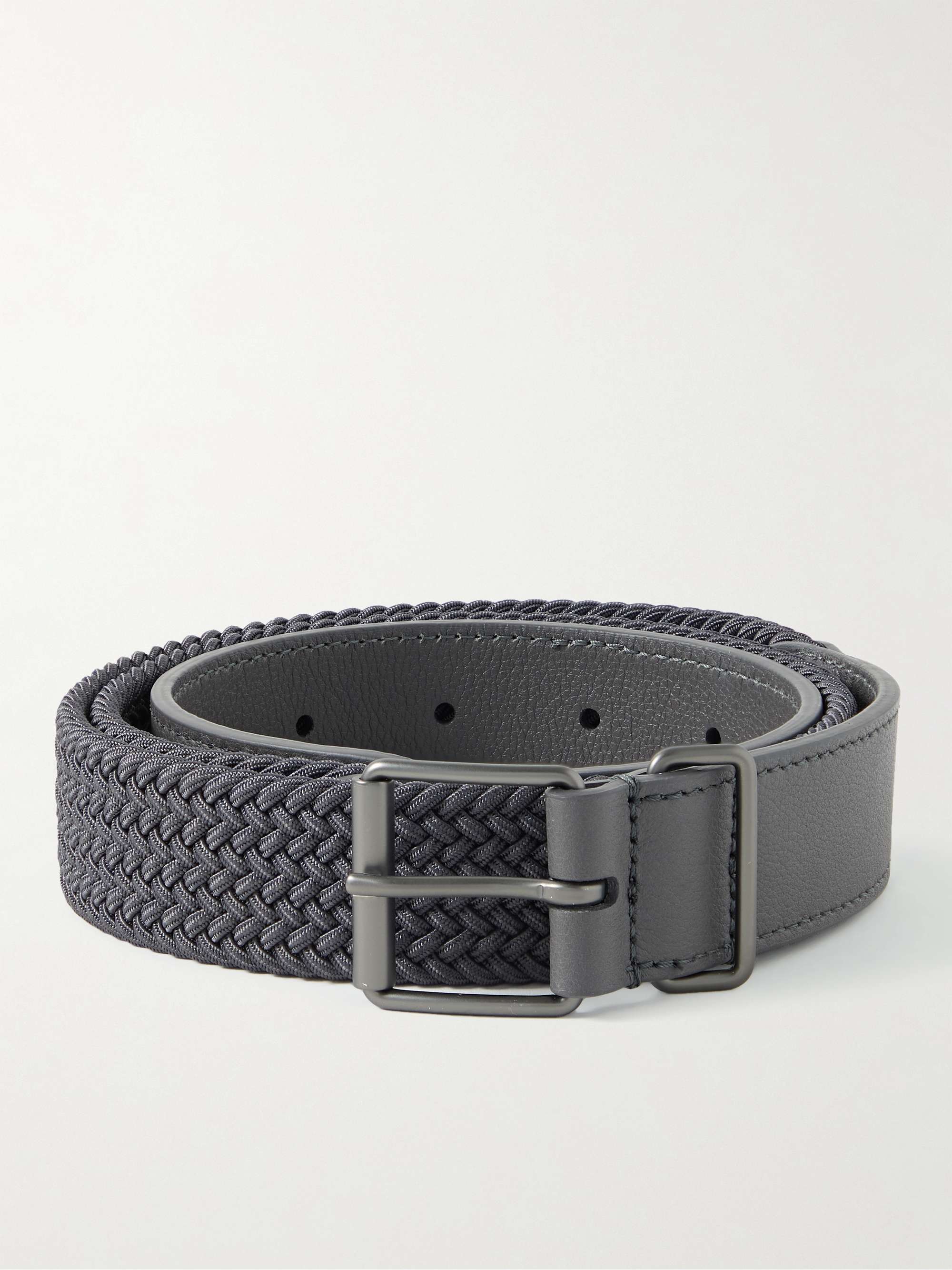 ANDERSON'S 3cm Leather-Trimmed Woven Elastic Belt for Men