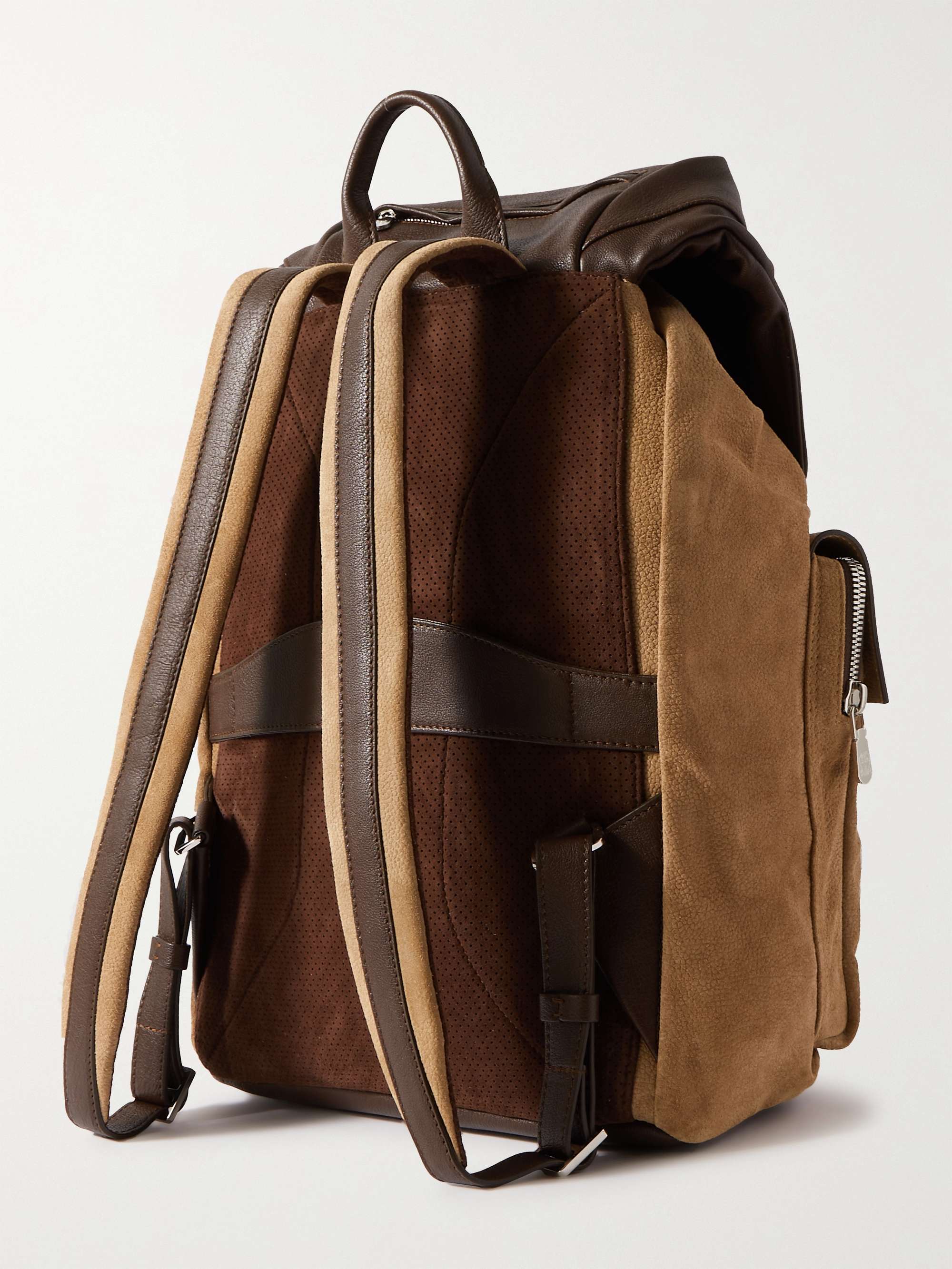 Brown Leather-Trimmed Suede Backpack | BRUNELLO CUCINELLI | MR PORTER