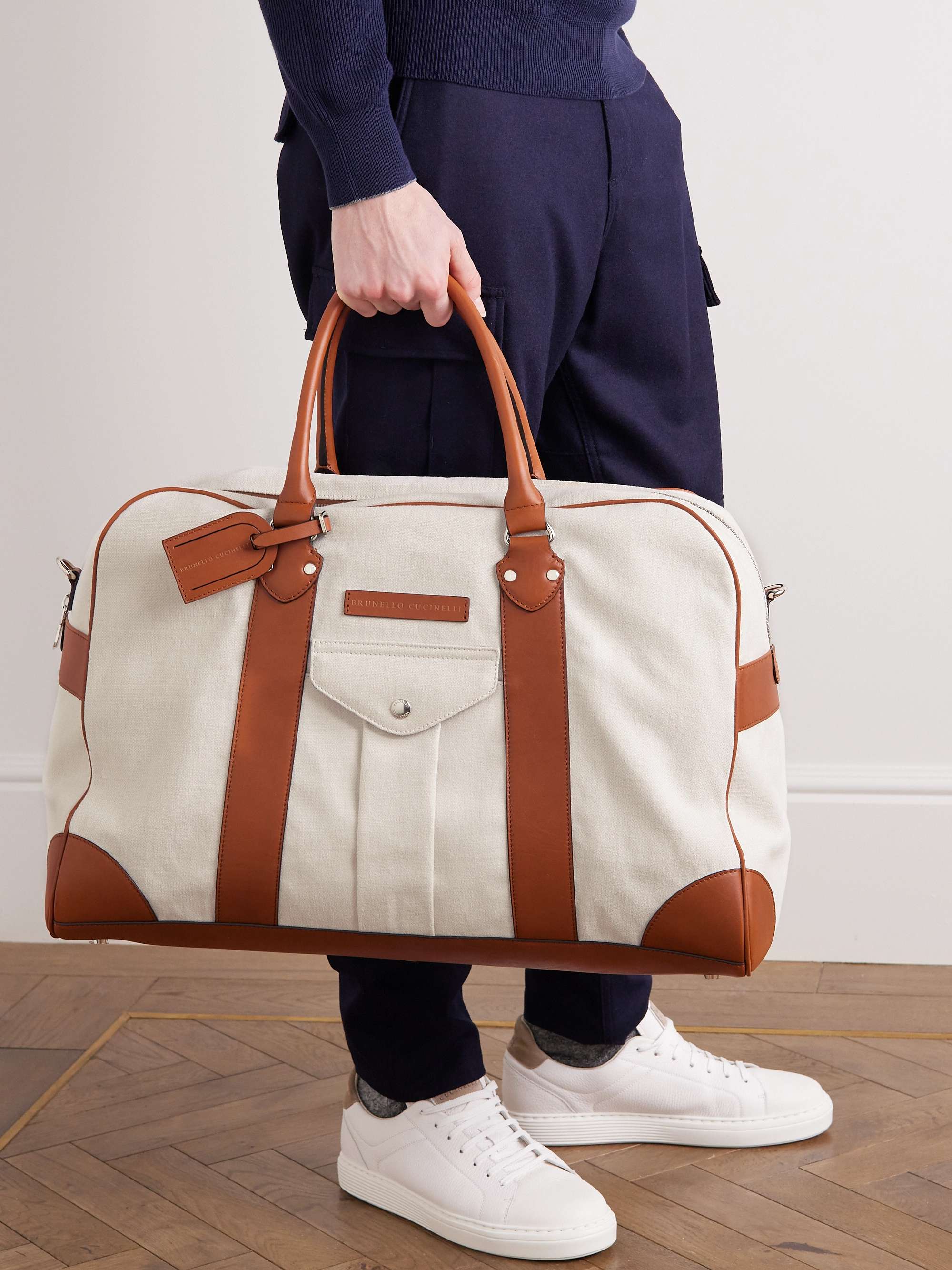 BRUNELLO CUCINELLI Borsa Leather-Trimmed Canvas Weekend Bag for Men ...
