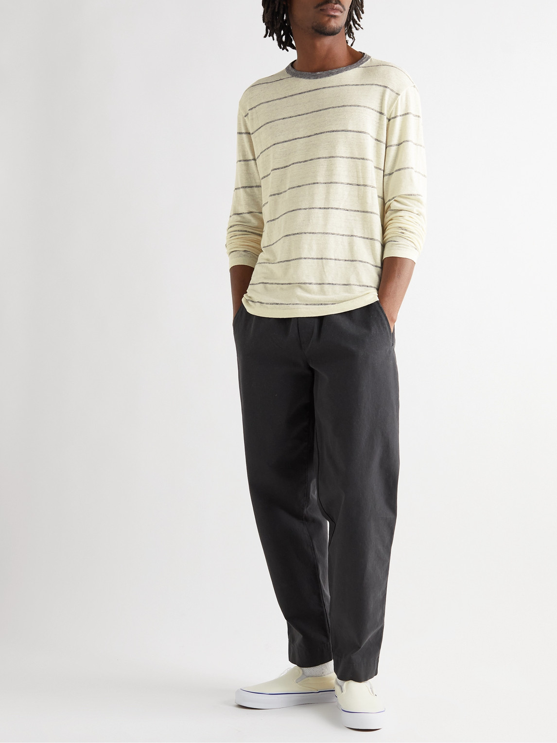 Officine Générale | Officine Générale - Striped Stretch-Linen T-Shirt - Men  - Neutrals - XS | Shoppingscanner