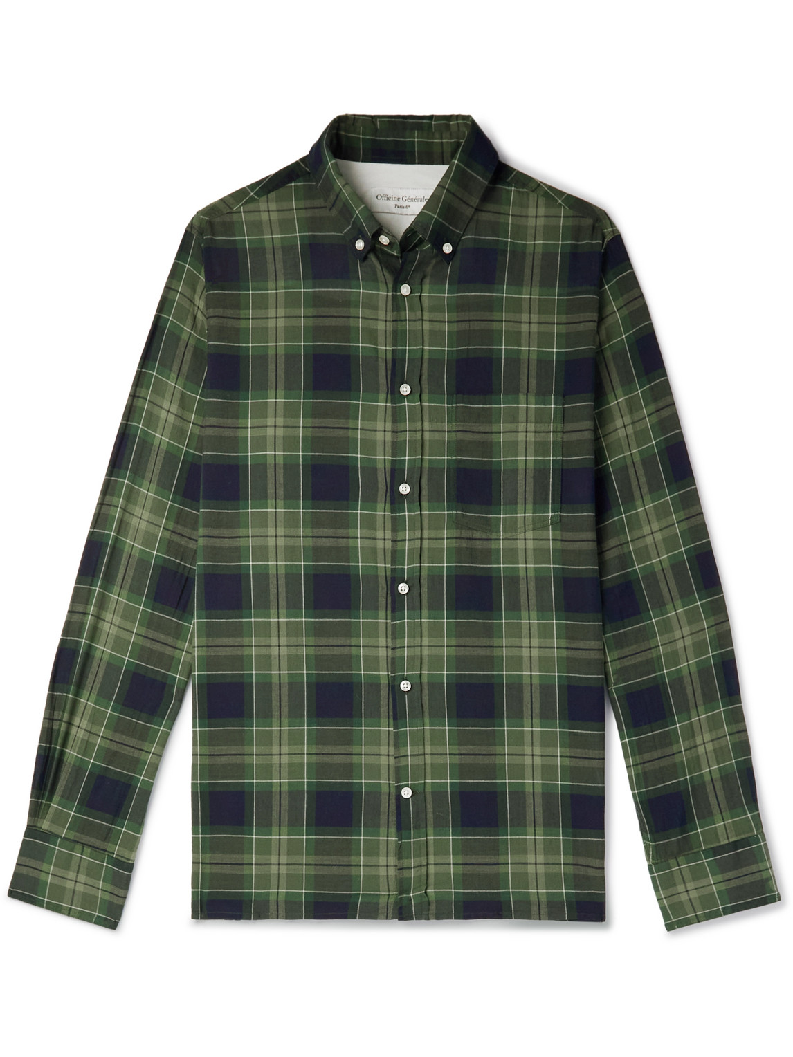 OFFICINE GENERALE ARSENE BUTTON-DOWN COLLAR CHECKED COTTON AND WOOL-BLEND SHIRT