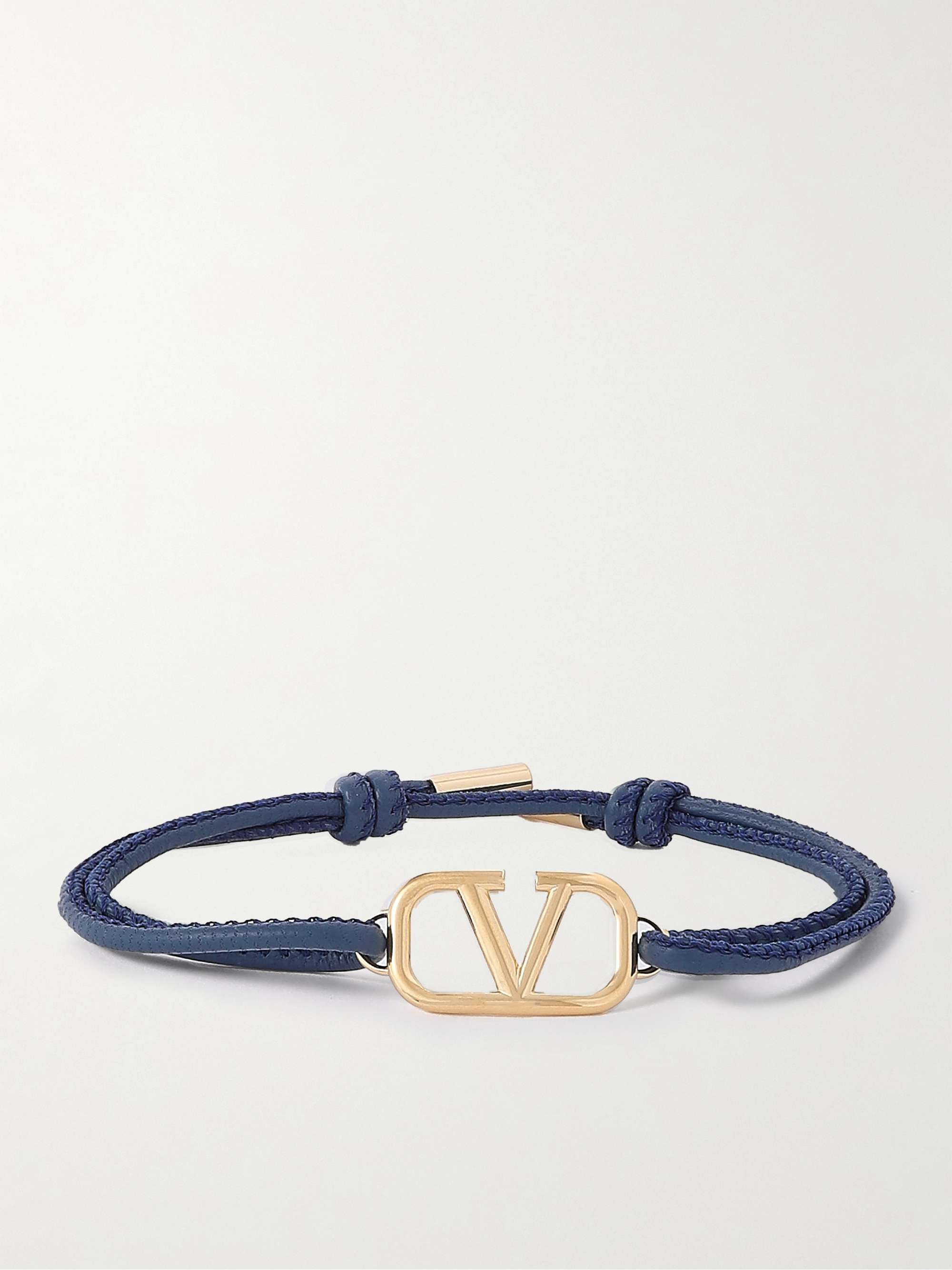 Blue Valentino Garavani Leather Gold-Tone Bracelet | VALENTINO GARAVANI | MR  PORTER