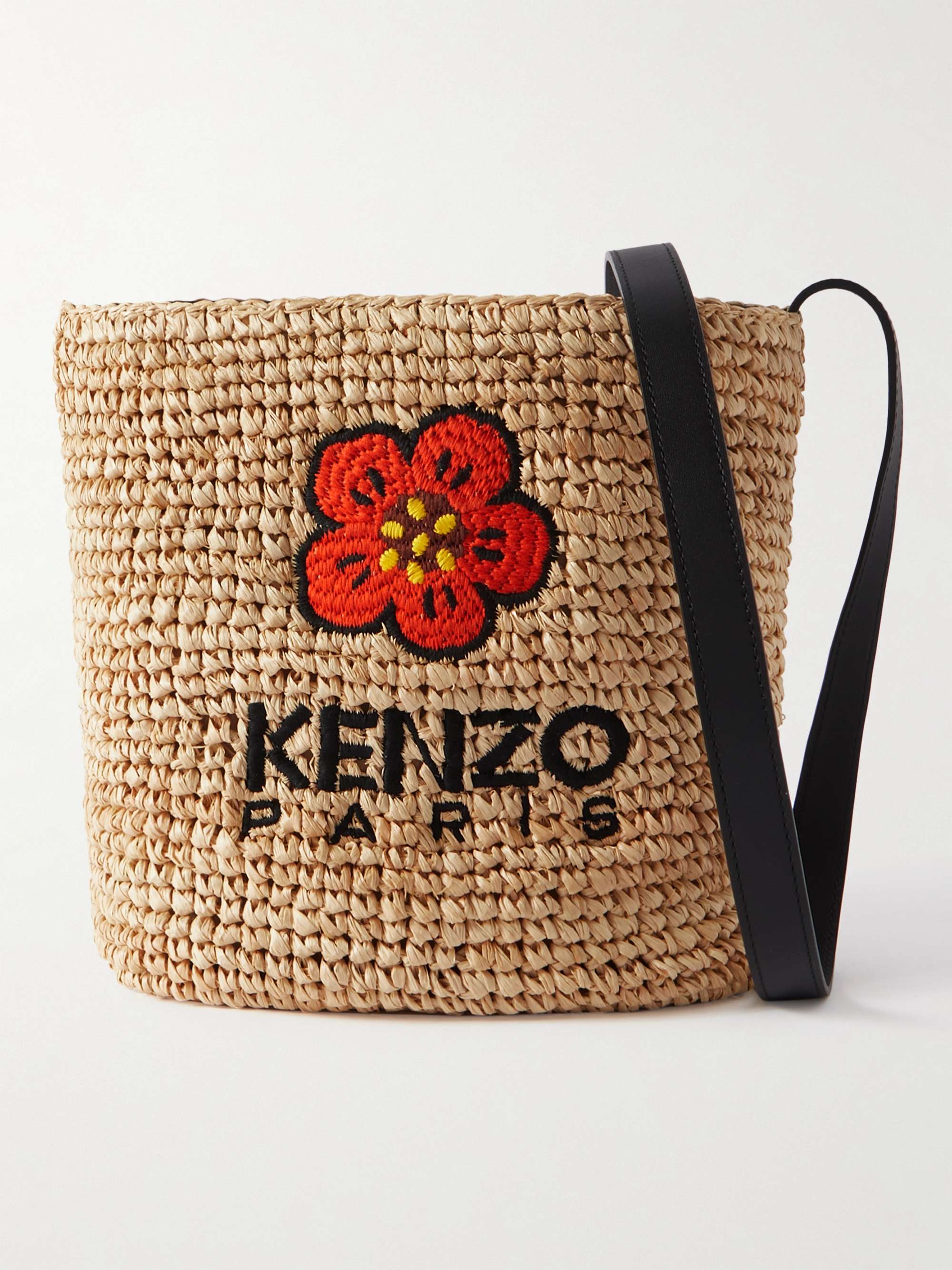KENZO Large Embroidered Leather-Trimmed Raffia Messenger Bag for Men | MR  PORTER