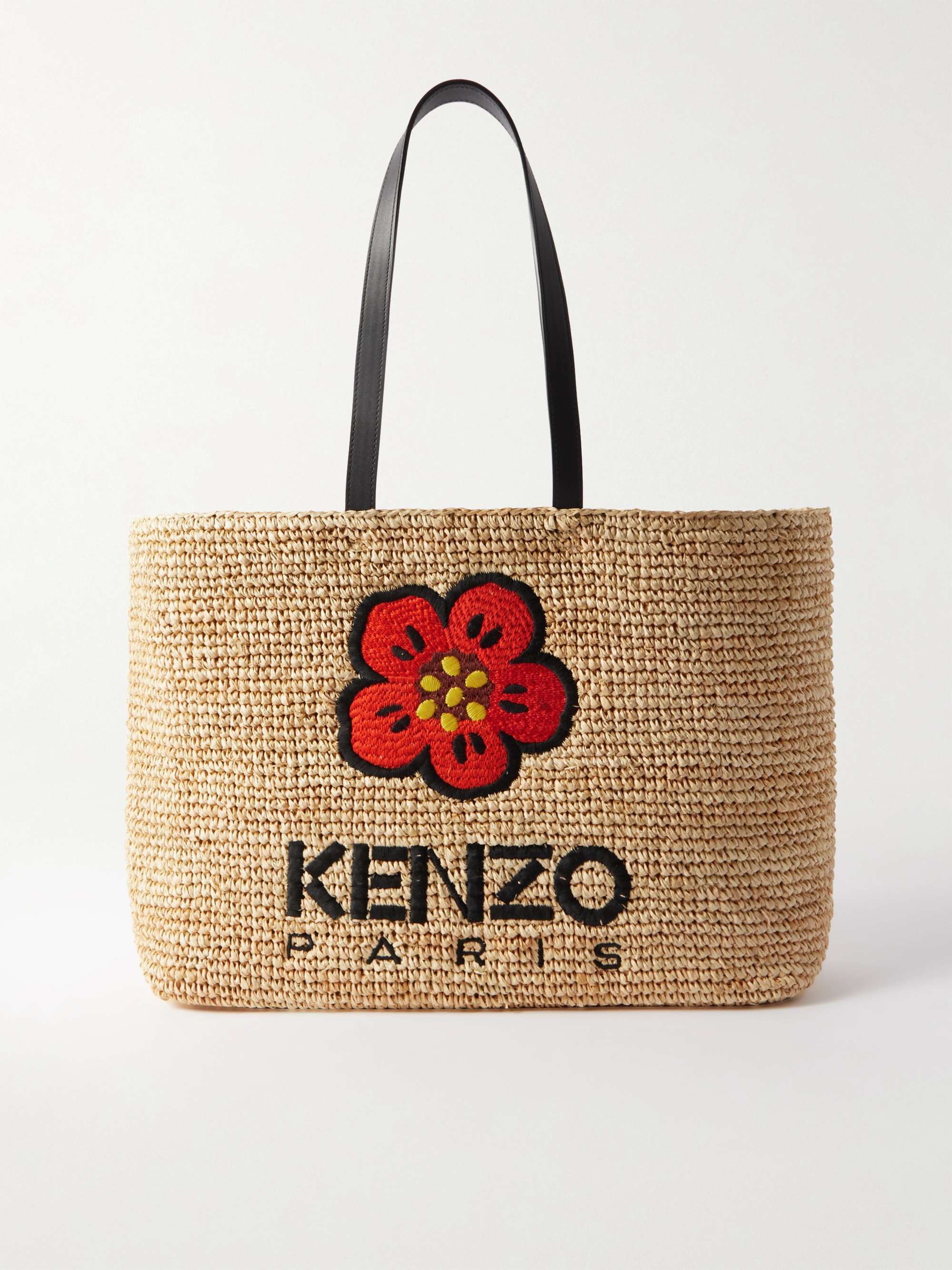 KENZO Large Embroidered Leather-Trimmed Raffia Tote Bag for Men | MR PORTER