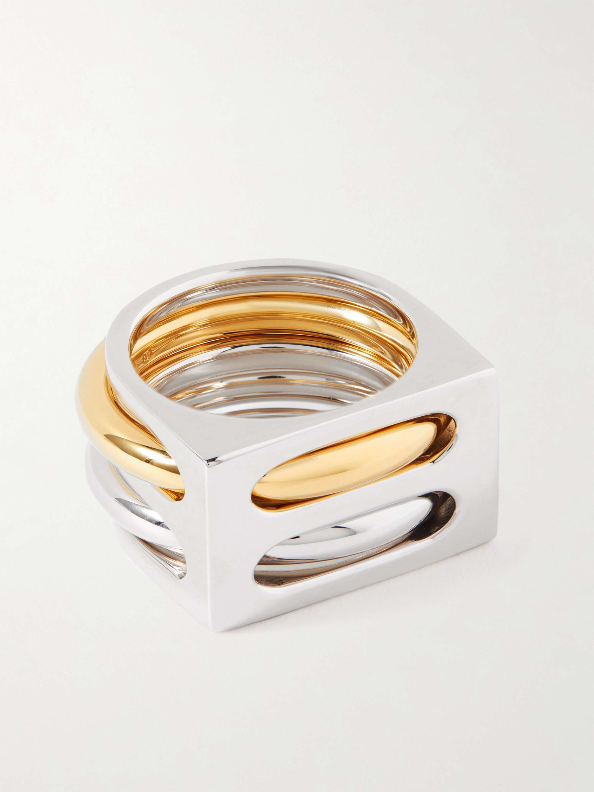 TOM WOOD Double Cage Gold and Silver Ring for Men | MR PORTER