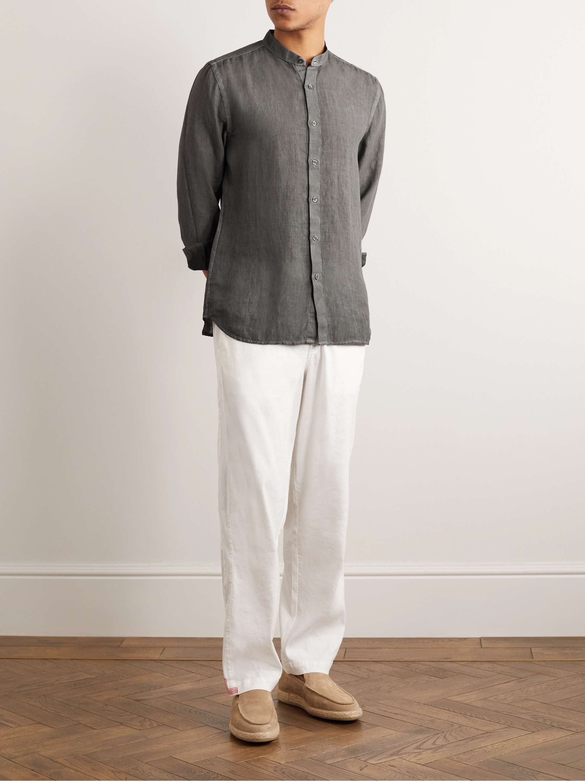 120% LINO Grandad-Collar Linen Shirt for Men | MR PORTER