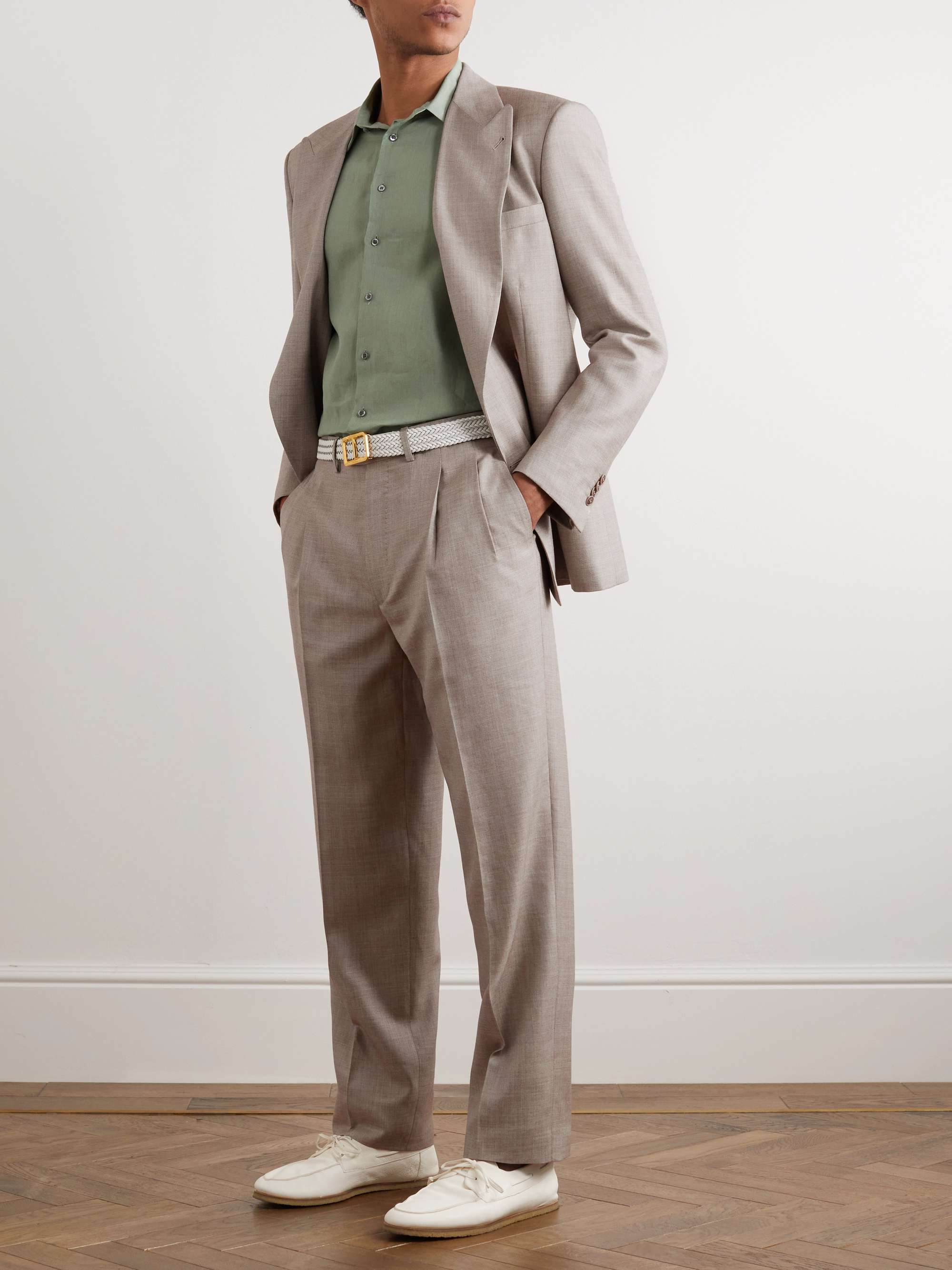 GIORGIO ARMANI Double-Breasted Wool, Silk and Linen-Blend Hopsack Suit | MR  PORTER