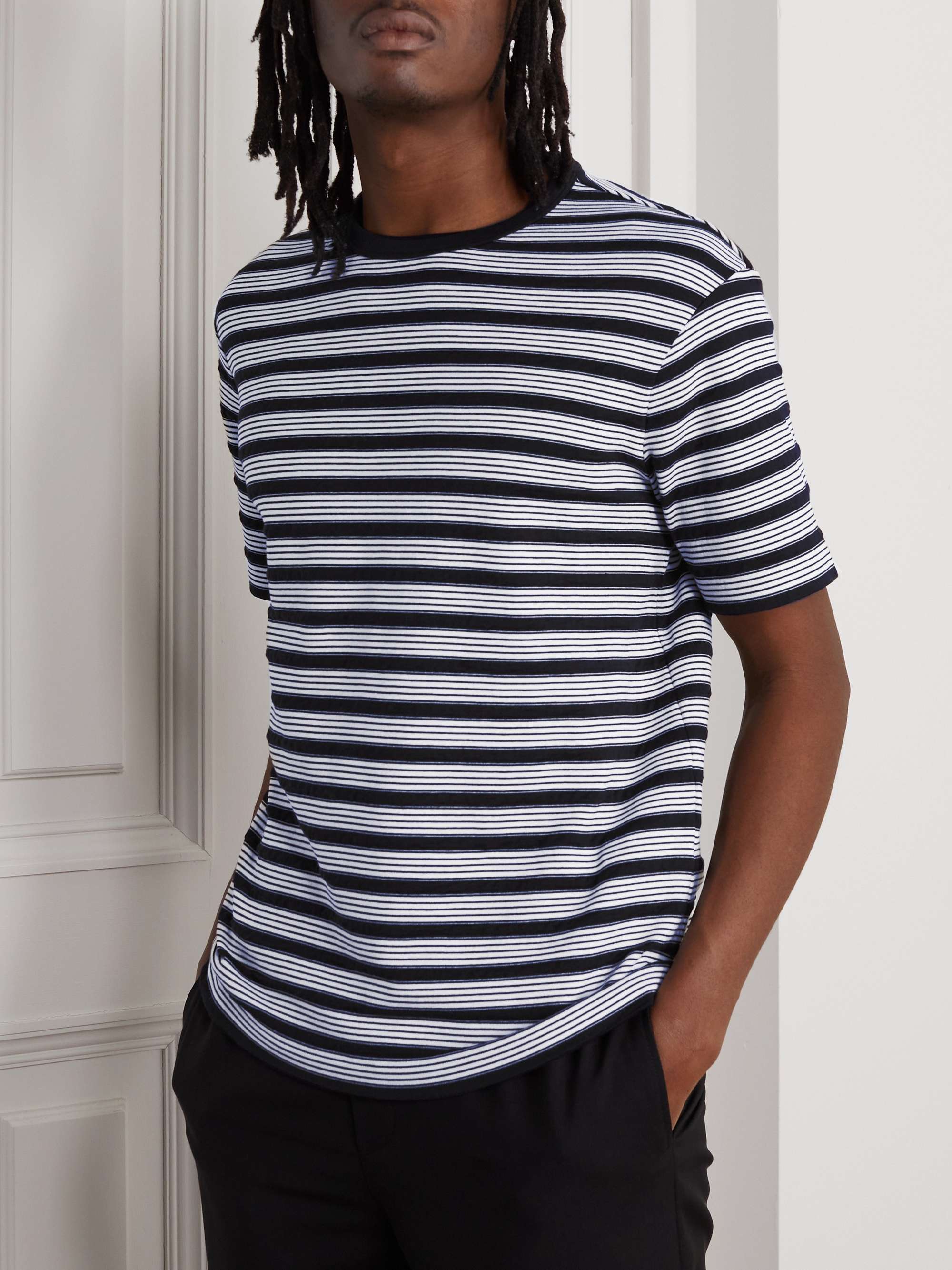 GIORGIO ARMANI Striped Cotton-Blend Jersey T-Shirt | MR PORTER