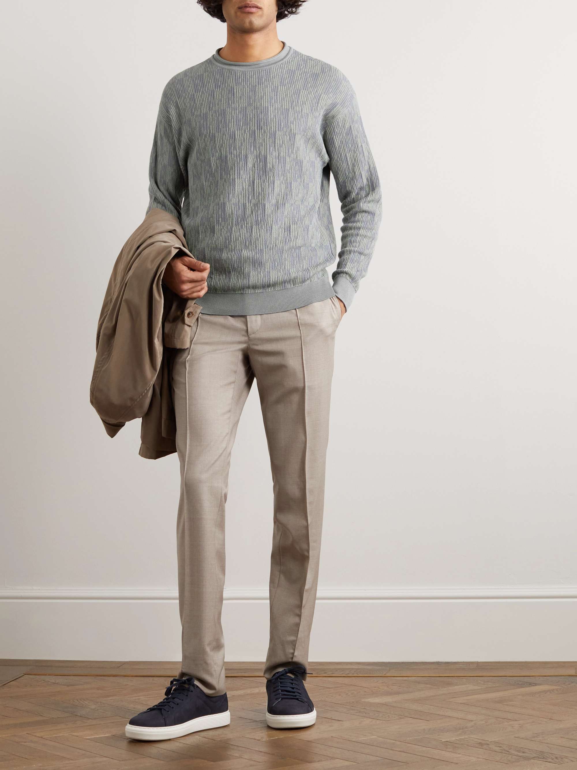 GIORGIO ARMANI Slim-Fit Jacquard-Knit Cotton and Cashmere-Blend Sweater |  MR PORTER